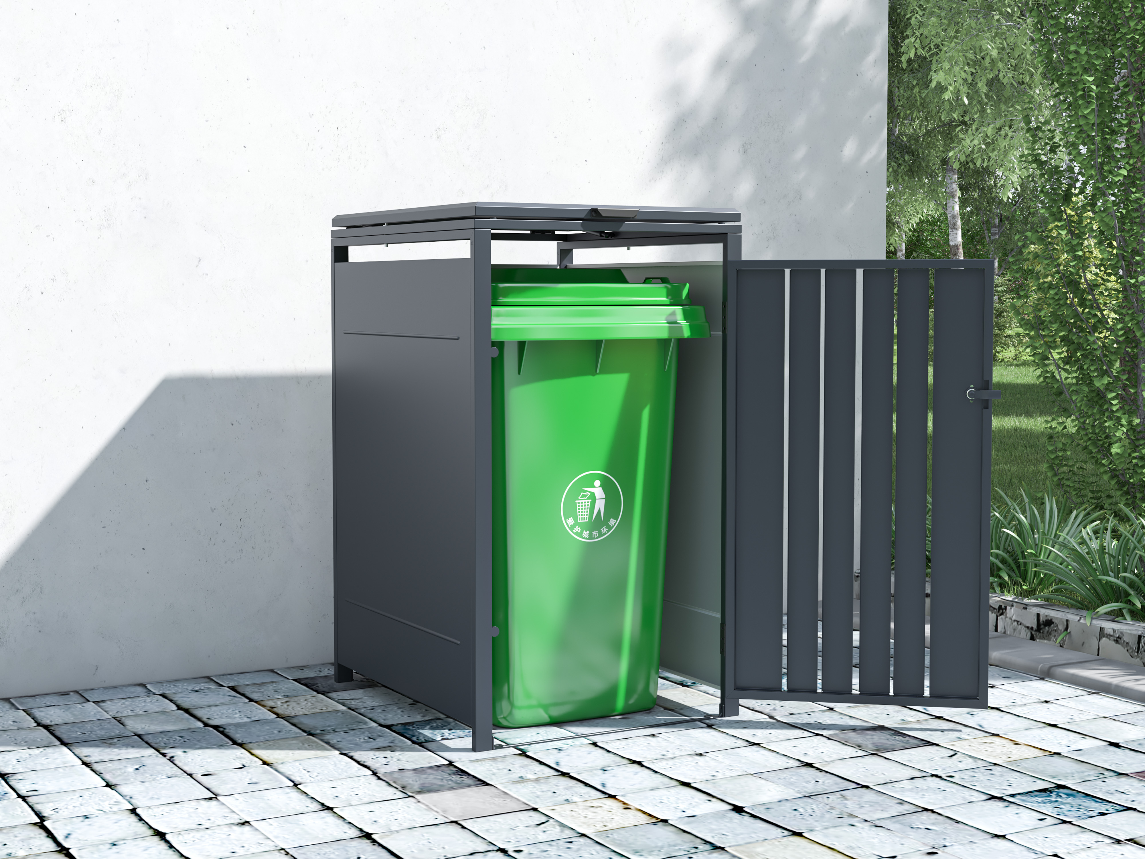 KONIFERA Mülltonnenbox "Bilbao Premium, Metall pulverbeschichtet 120-240L" Deckel mit Gasdruckfeder, abschließbar, 120-240L BxTxH: 68x80x117 cm