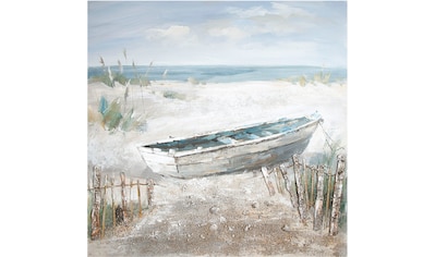 GILDE Leinwandbild »Gemälde Boot am Strand«, (1 St.), handgemalt, 100x100 cm, Motiv... kaufen