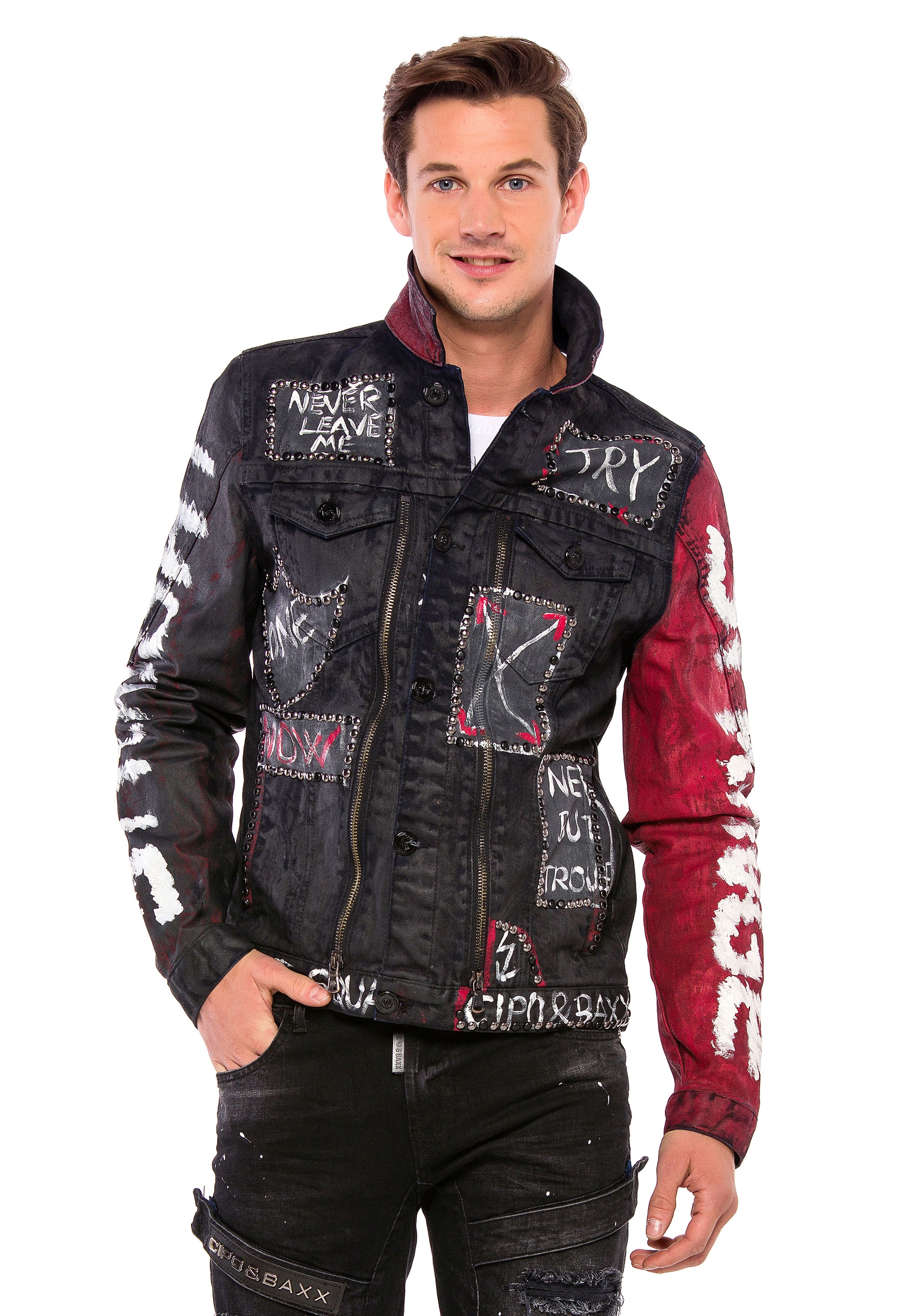 Cipo & Baxx Jeansjacke immrockigem Design mit Nieten