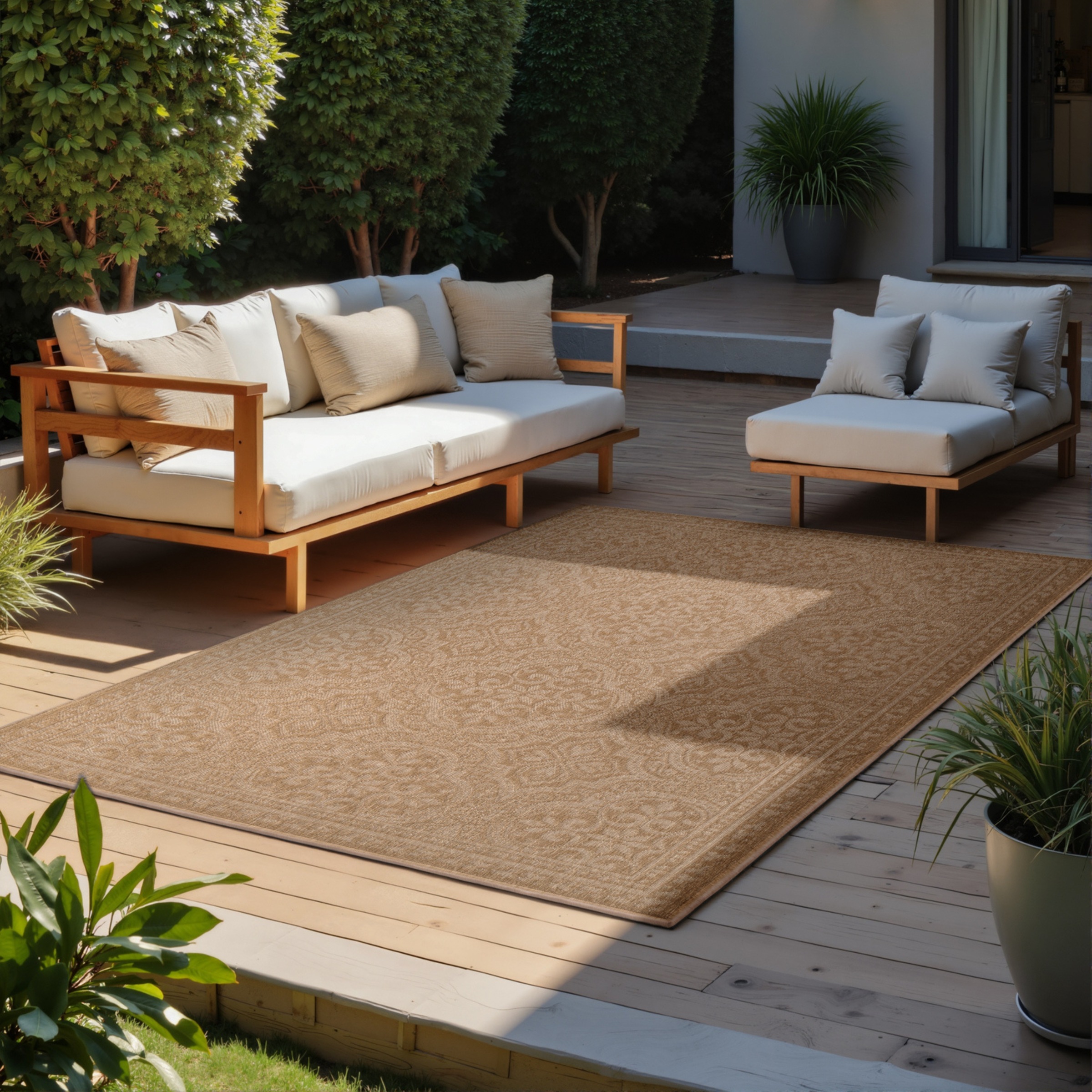 Outdoorteppich HANSE HOME "Rosel Wendeteppich", weiß (jute, weiß), B:200cm H:5mm L:290cm, Polypropylen, Teppiche, Outdoorteppich, In und Outdoor, Flachgewebe, wetterfest, pflegeleicht, robust