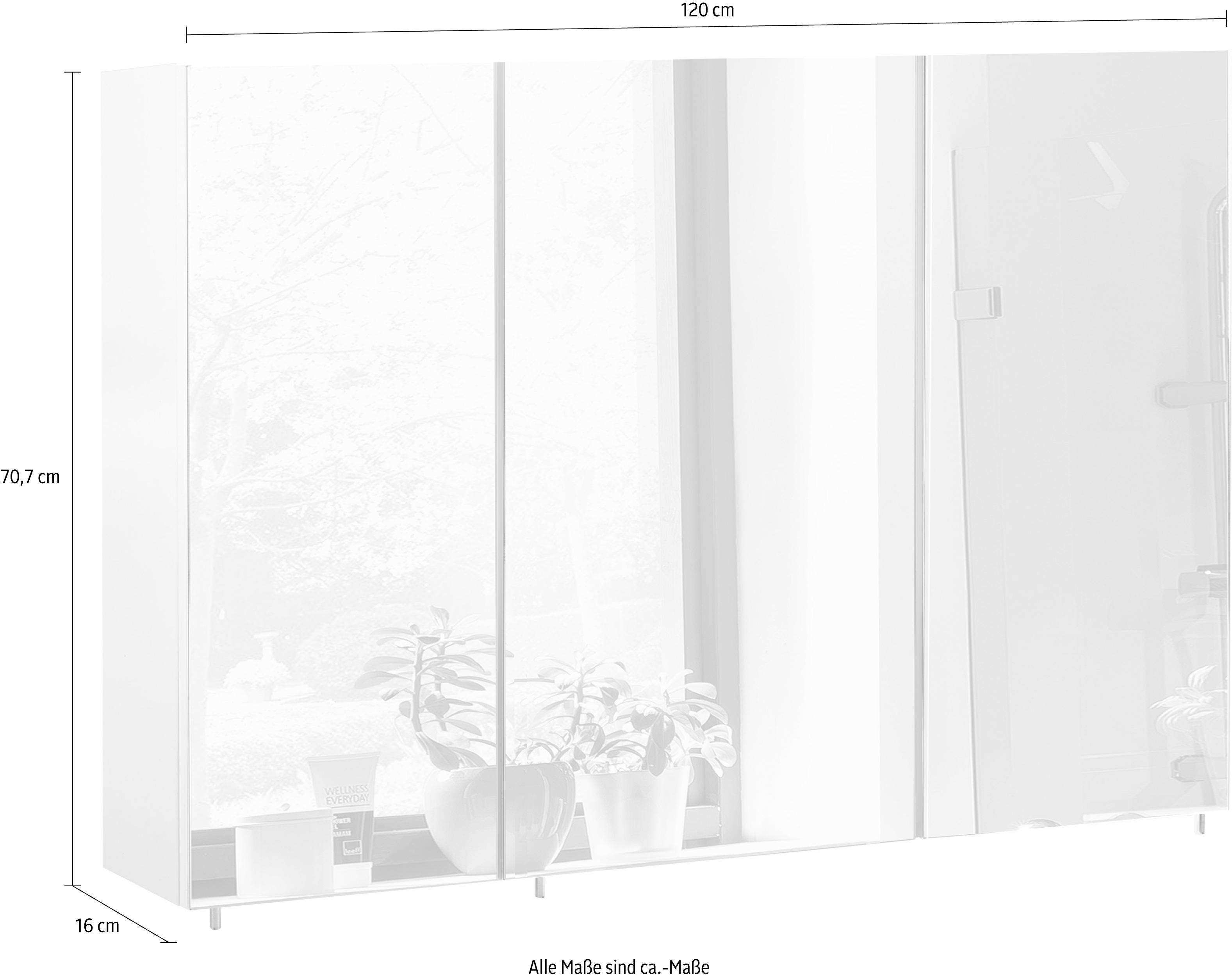 Thumbnail - Schildmeyer Spiegelschrank "Basic made in Germany", Breite 120 cm, 3-türig, Glaseinlegeböden, Made in Germany