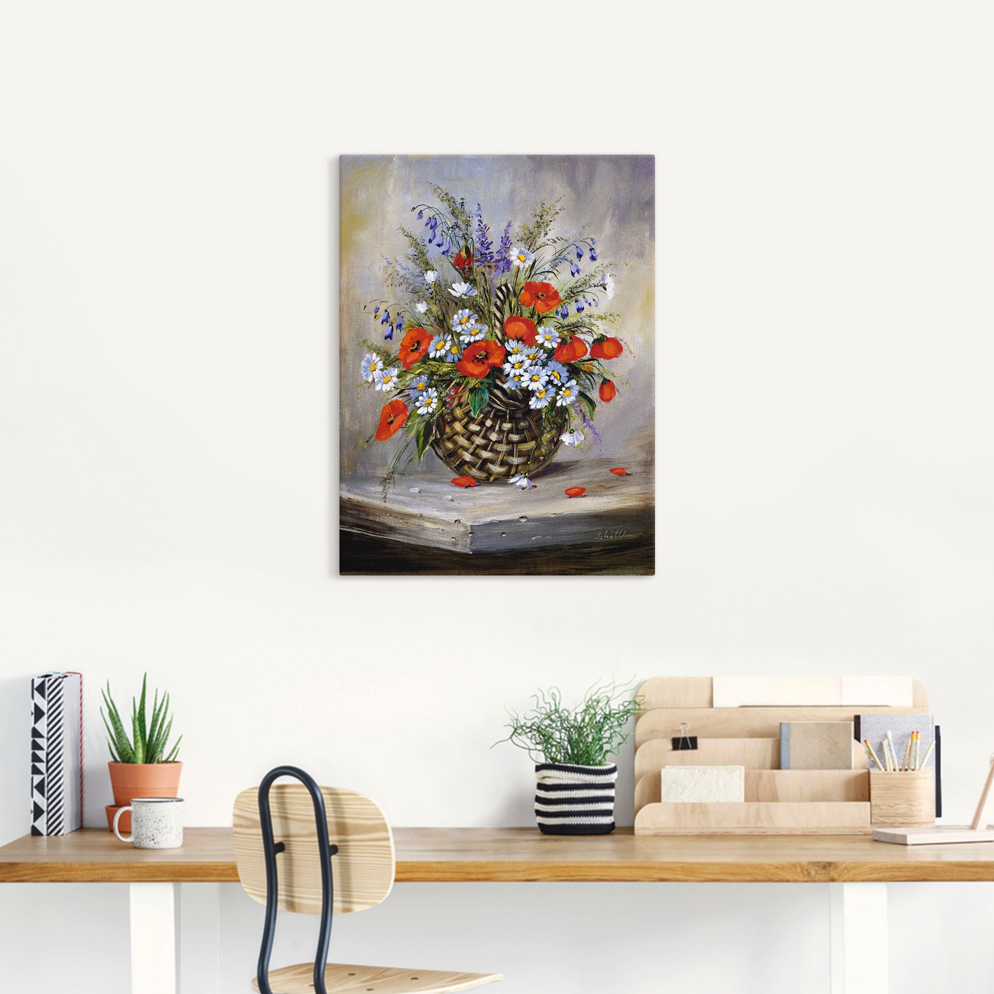 Artland Leinwandbild »Blumiger Korb«, Blumen, (1 St.), auf Keilrahmen gespannt