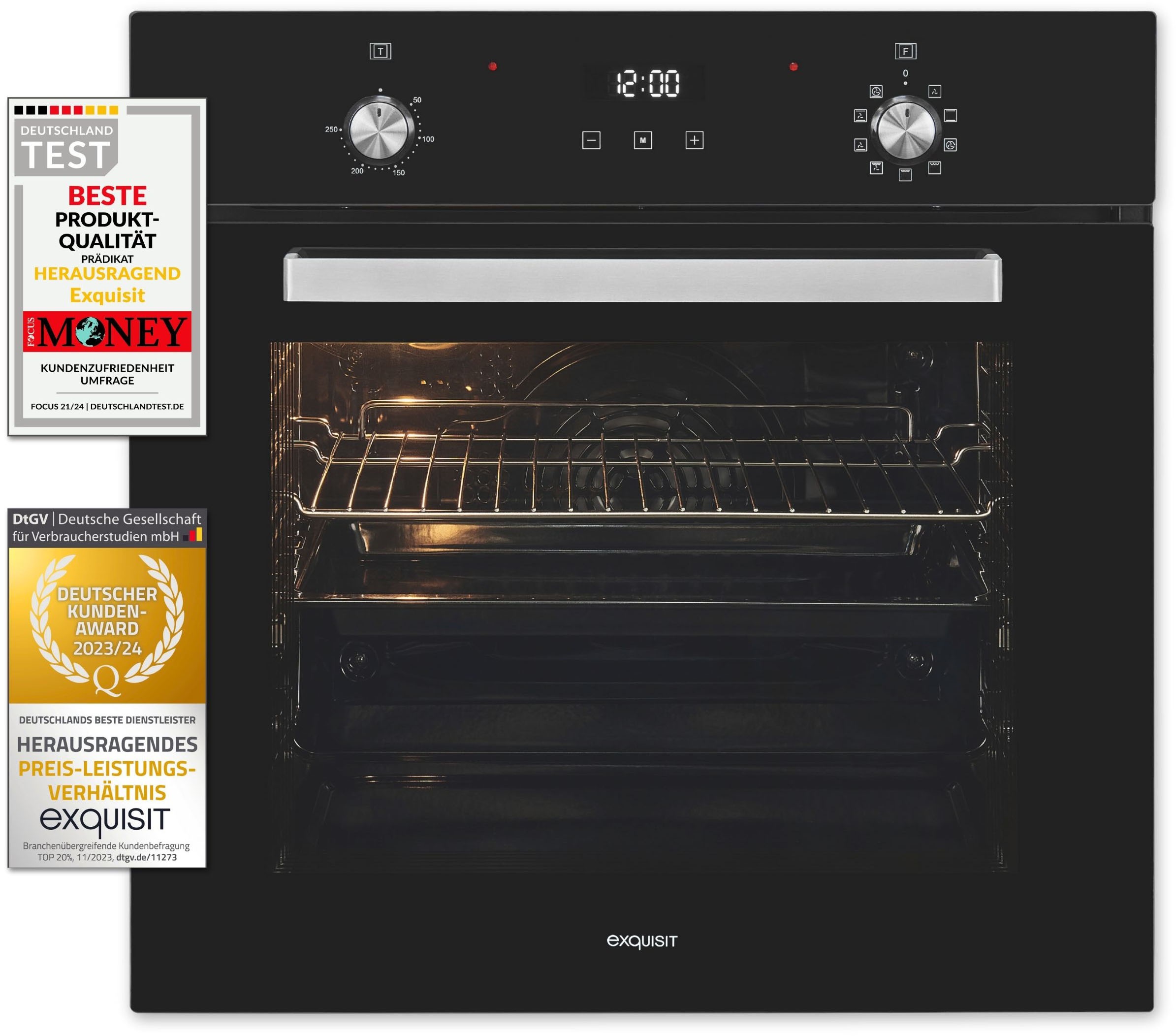 exquisit Backofen "EBE76-9-H-020 schwarz" mit 1-fach-Teleskopauszug Pizzafu günstig online kaufen