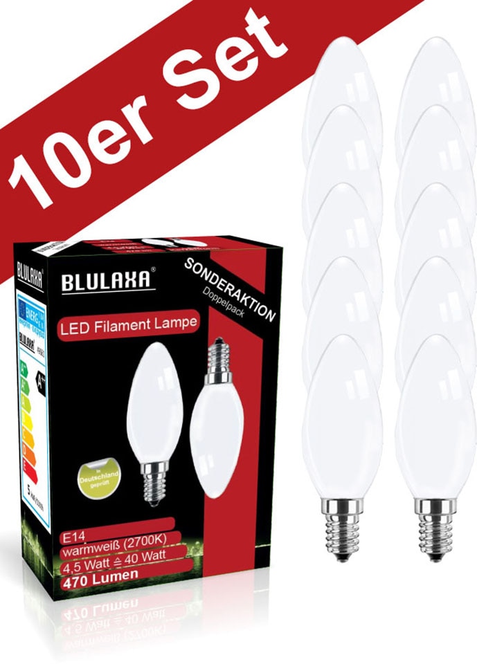 BLULAXA LED-Filament »Retro Multi«, E14, 10 St., Warmweiß, 10er-Set, Promotion-Pack Kerzenform, Filament, opal