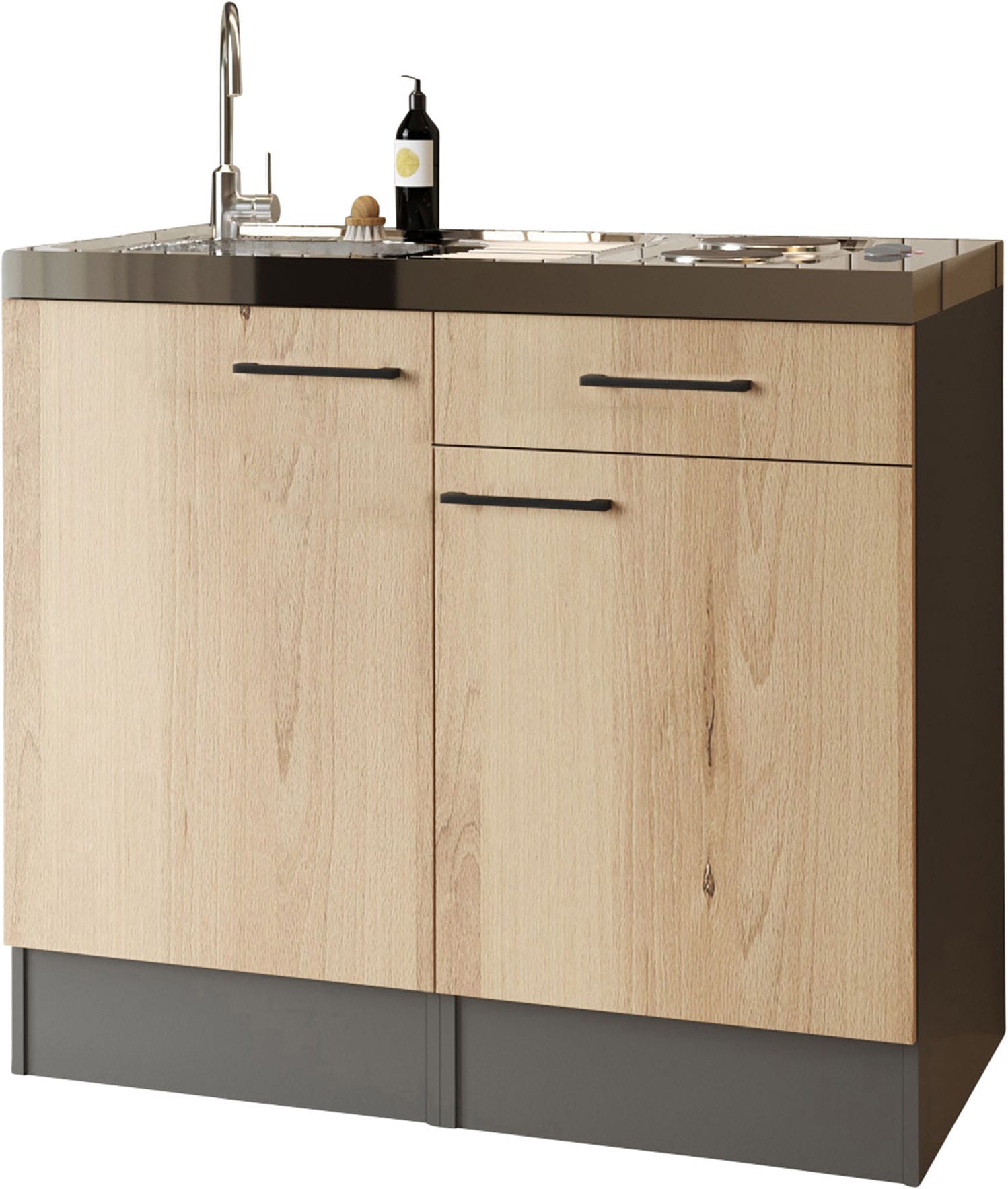 Pantryküche RESPEKTA, B:100cm H:200cm T:60cmküche: braun, front: artisan eiche nachbildung, korpus: grau matt, Komplettküchen-Sets, "Oliver",