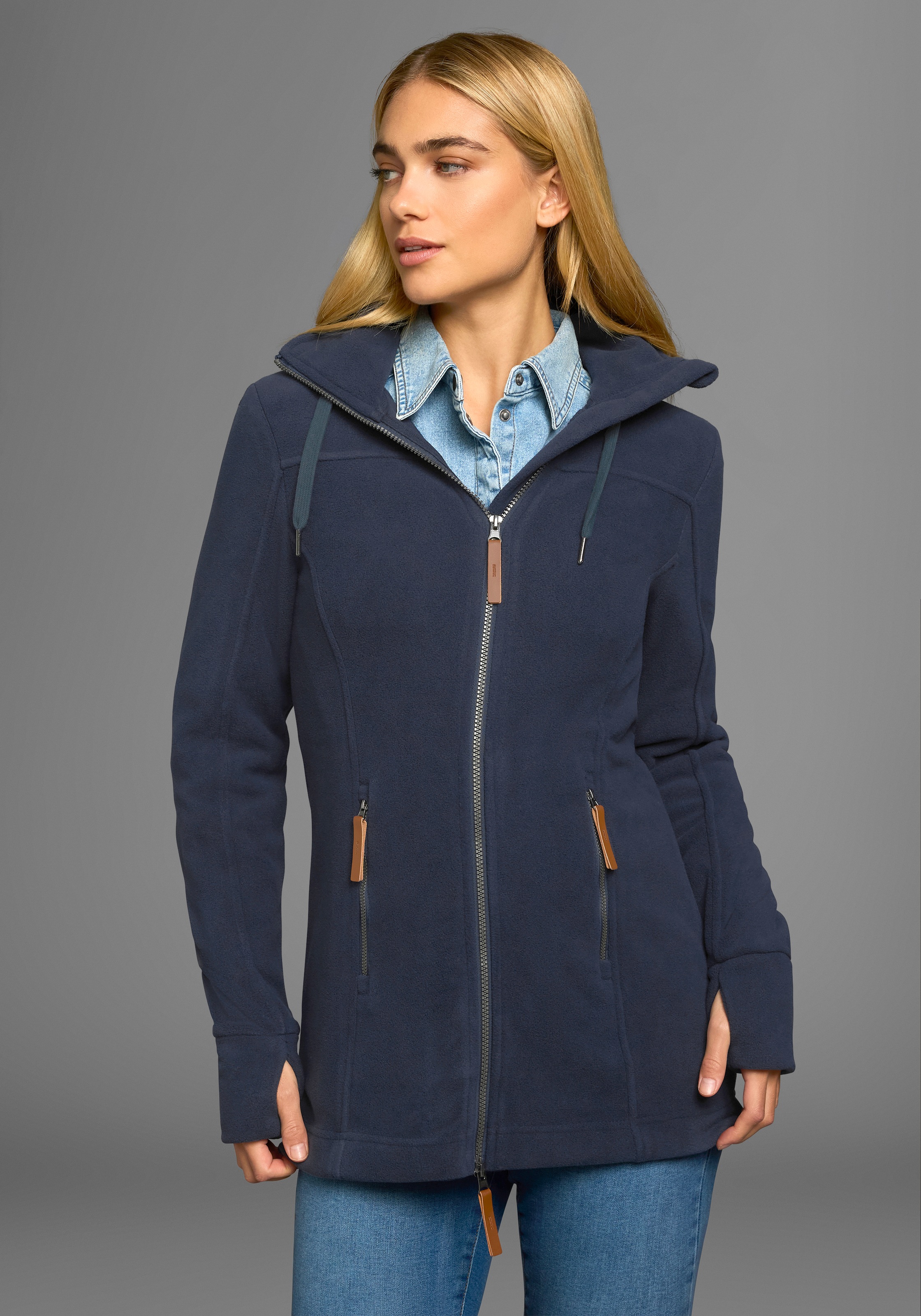 Polarino Fleecejacke, mit Kapuze, aus Fleece, atmungsaktiv, schnell trockne günstig online kaufen