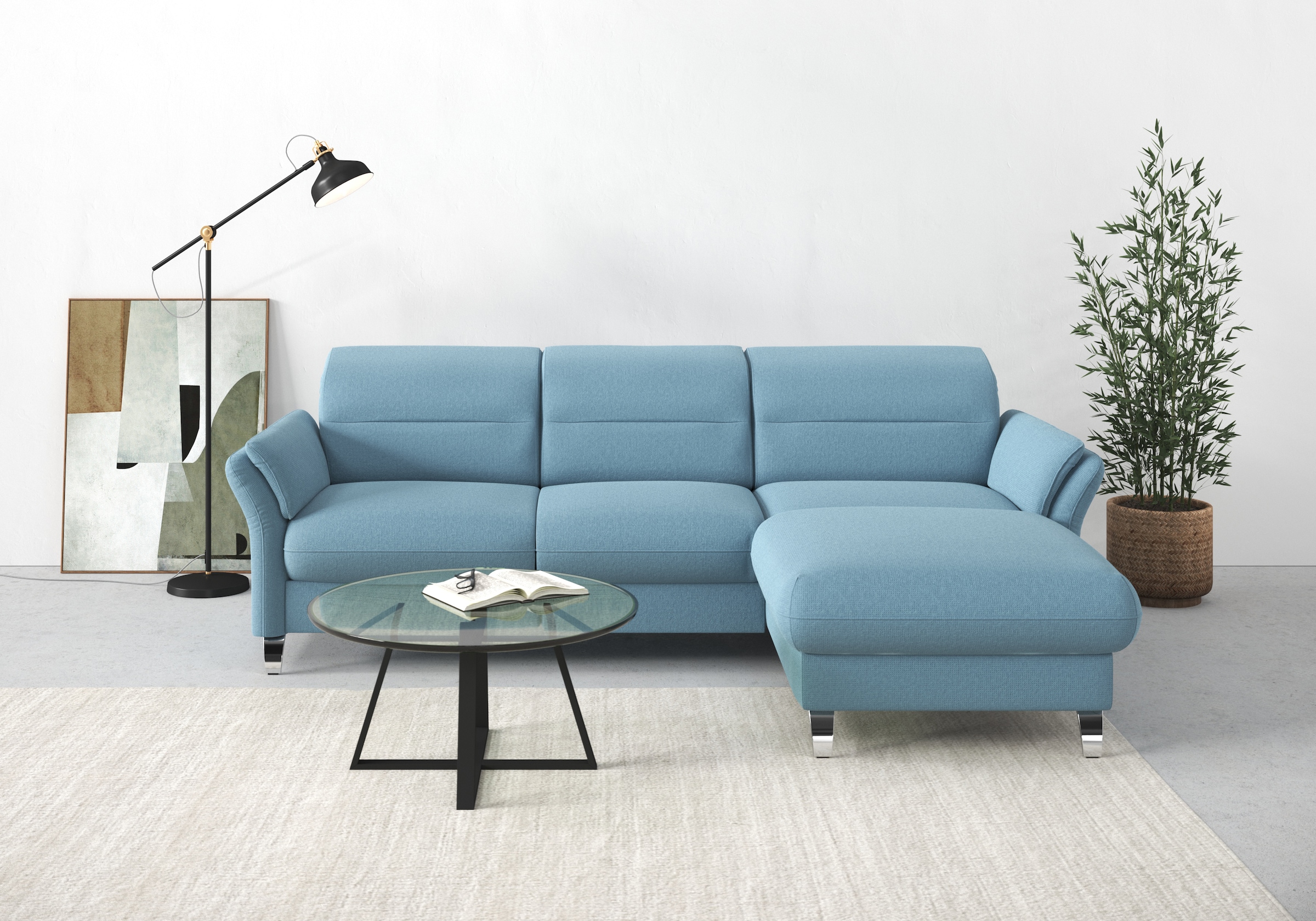 sit&more Ecksofa "Grenoble L-Form mit Federkern" wahlweise mit Schlaffunktion, Bettkasten, Arm- und Kopfteilverstellung
