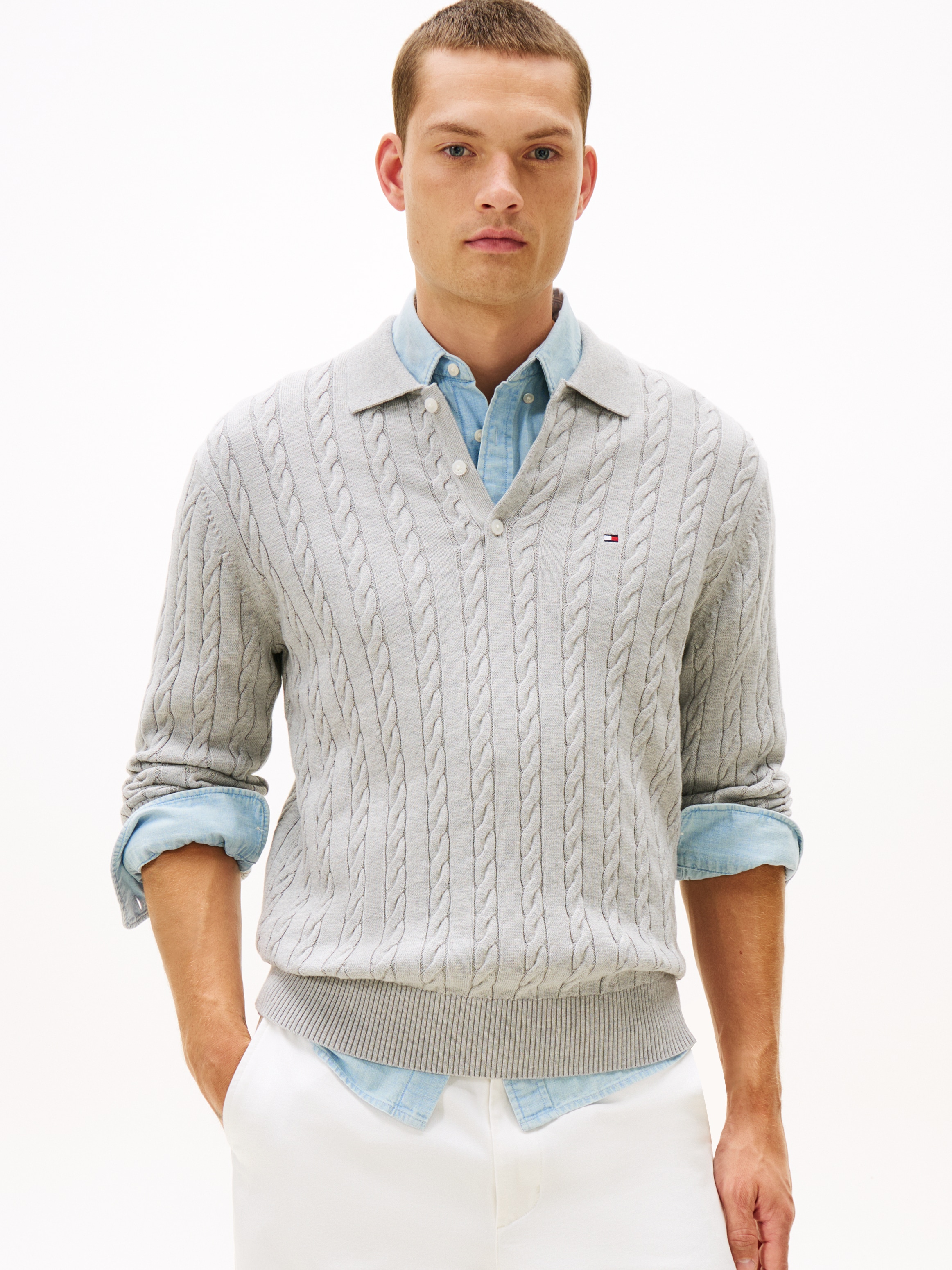 Tommy Hilfiger Polokragenpullover »CLASSIC COTTON CABLE« mit Zopfmuster, regular fit