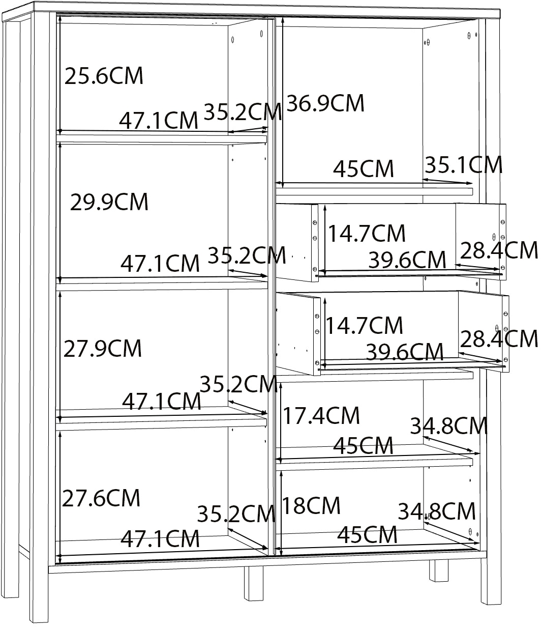 FORTE Highboard »Jytana«, Breite 103,4 cm, Schiebetüre mit Lamellenoptik, Mauvella Eiche/Schwarz