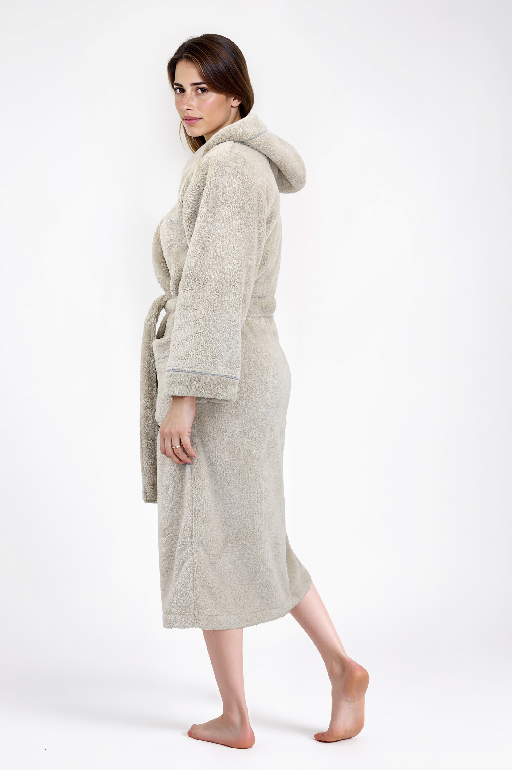 Unisex-Bademantel MY HOME, L:125cm, beige, Microfaser, Hausmäntel, "Lillou, ideal für Sauna & Spa, Hotelbademantel, Morgenmantel", kuschelig weicher