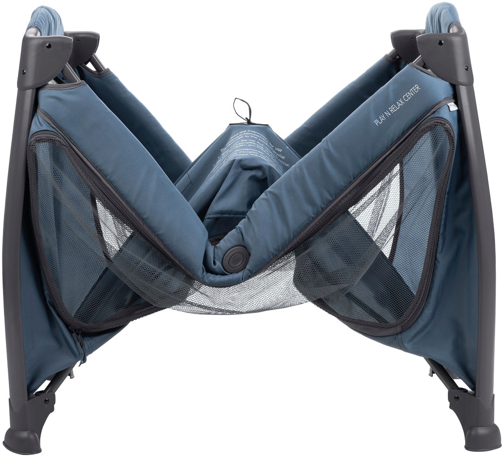 Hauck Baby-Reisebett »Play N Relax Center, dark blue«, inkl. Neugeboreneneinhang, Wickelmulde, Ausstieg, Räder