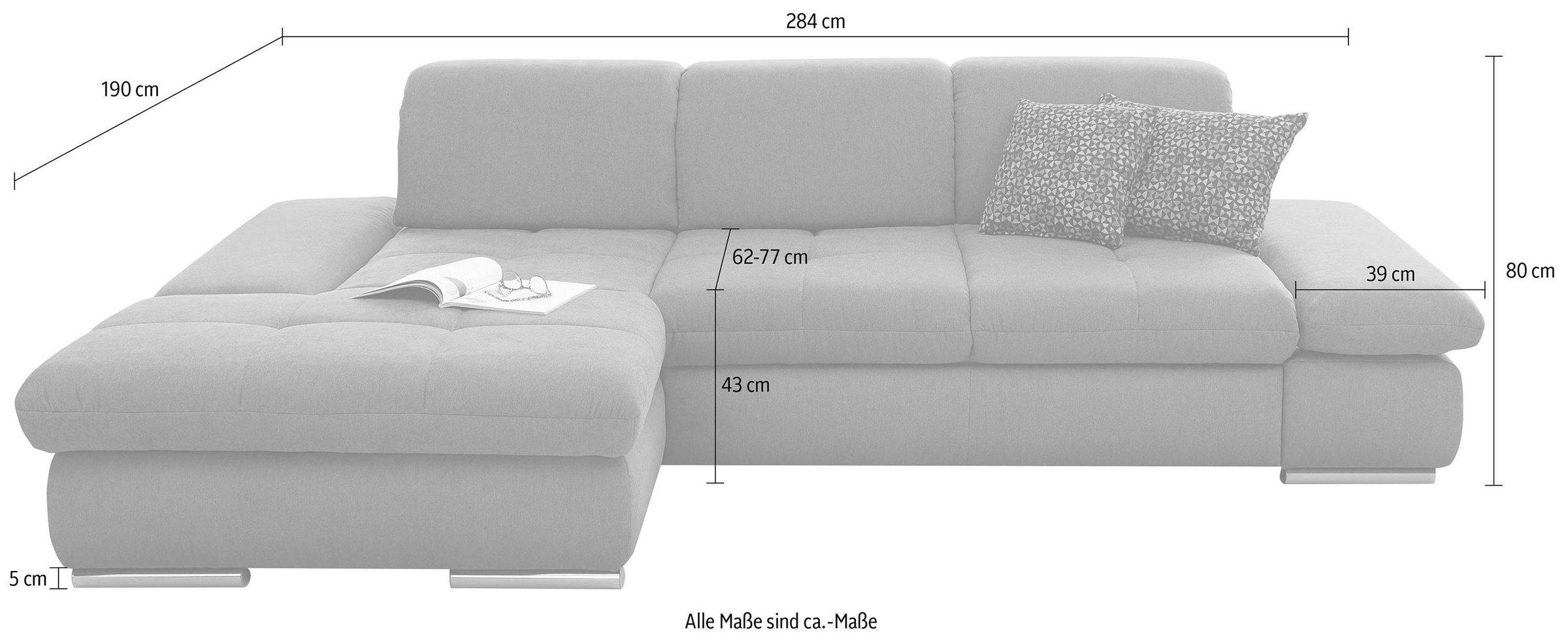 set one by Musterring Ecksofa »SO4100 V«, mit verstellbaren Kopfteilen, wahlweise mit Funktionen, Cord-Bezug