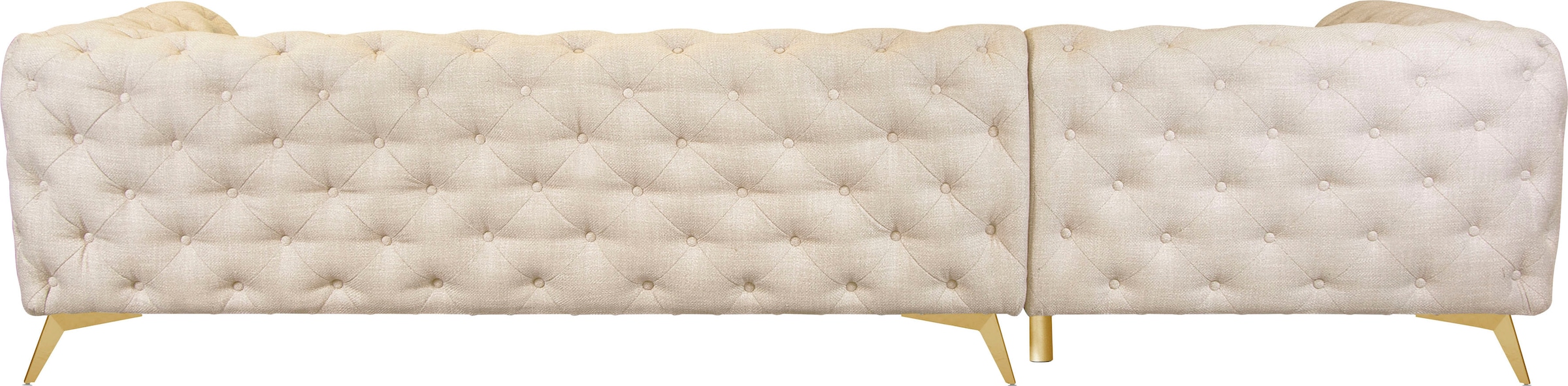 Leonique Chesterfield-Sofa »Ecksofa GLYNIS L-Form mit Wellenunterfederung, Maße B/T/H 323/264/75cm«, aufwändige Knopfheftung, moderne Chesterfield Optik, Fußfarbe wählbar