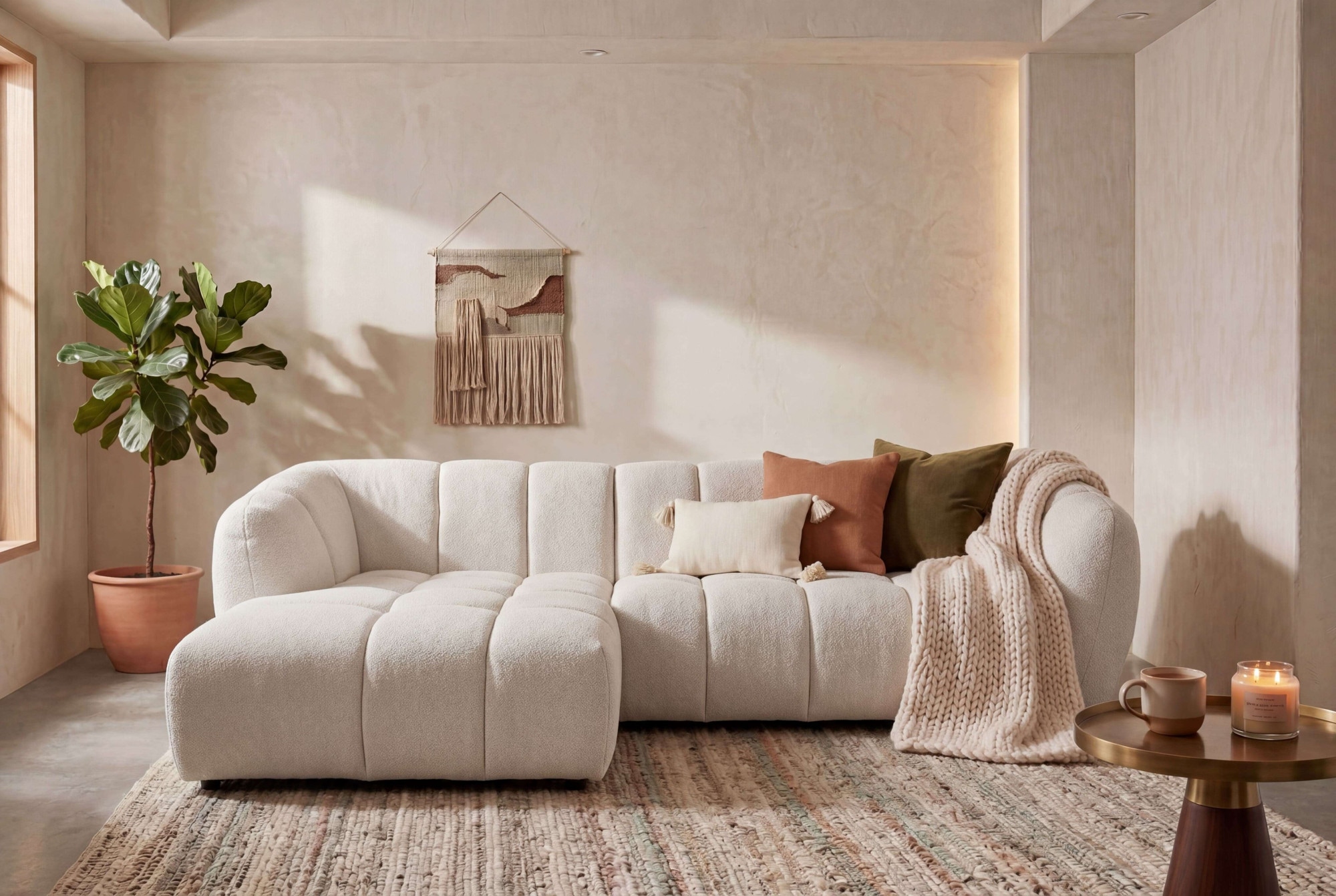 OTTO home Ecksofa "Gerron, Struktur-Chenille-Stoff mit Mélange-Effekt" Breite 271 cm, L-Form, vertikale Steppung, organische Rundungen