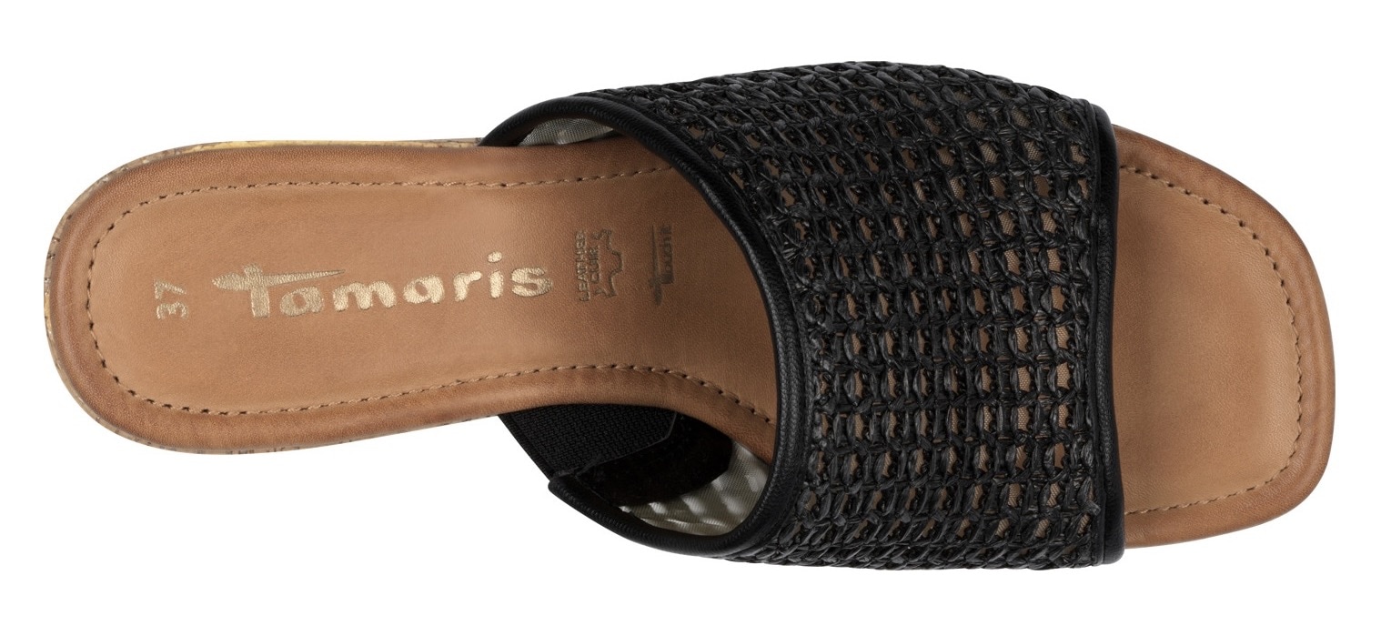 Tamaris Pantolette, Blockabsatz, Plateau, Sommerschuh in Flechtoptik