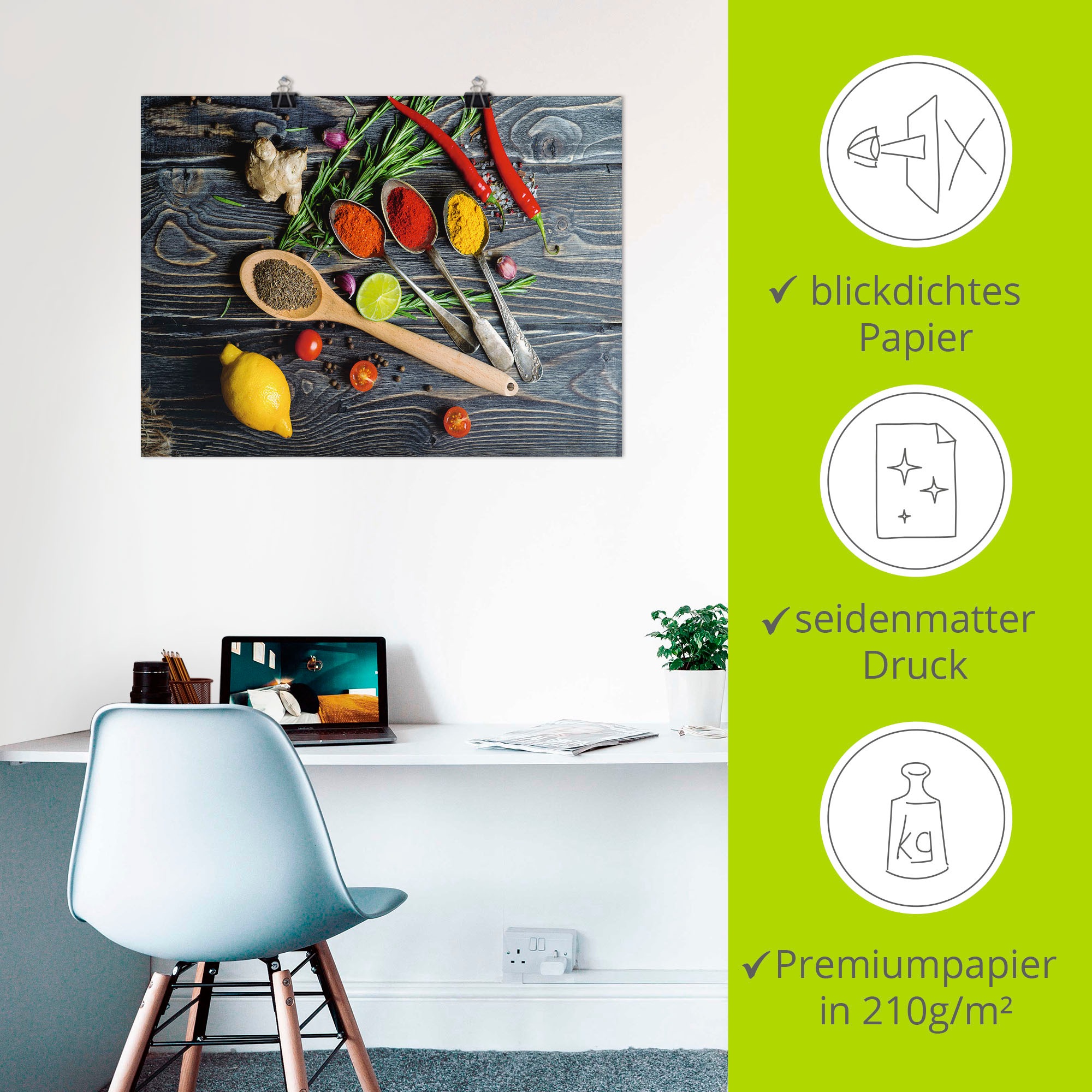 Artland Wandbild »Gewürze in Metalllöffeln« Lebensmittel 1 Stk. tlg. als Alubild, Leinwandbild, Poster in verschied. Größen