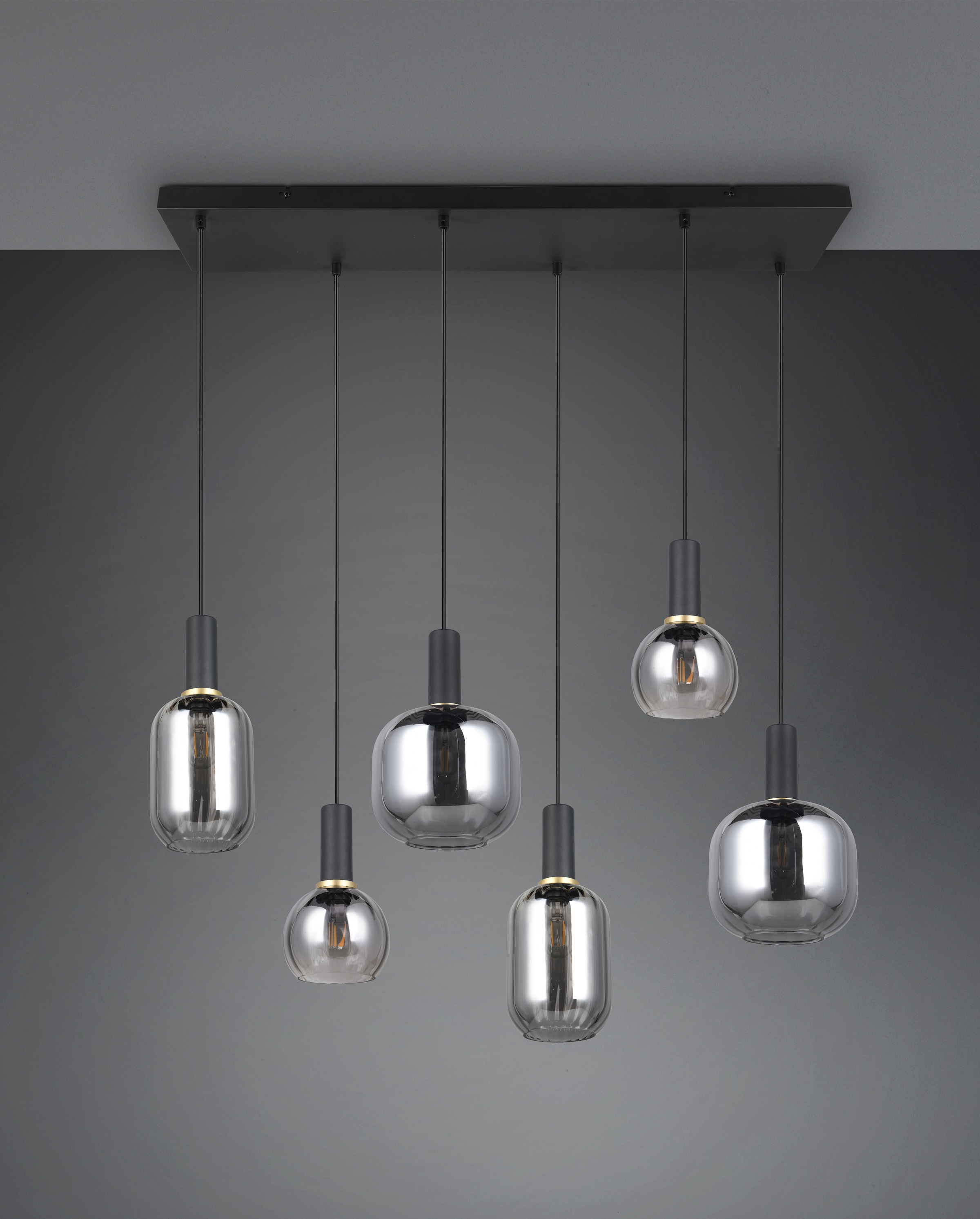 TRIO Leuchten Pendelleuchte »DIVA, E27 Hängelampe 6-flammig mit Glasschirm, exkl 6xE27 max 10W«, 6 flammig, Leuchtmittel E27 | Leuchtmittel wechselbar, höhenverstellbar bis max 150cm Hängeleuchte 92x35 cm Wohnzimmer Küche