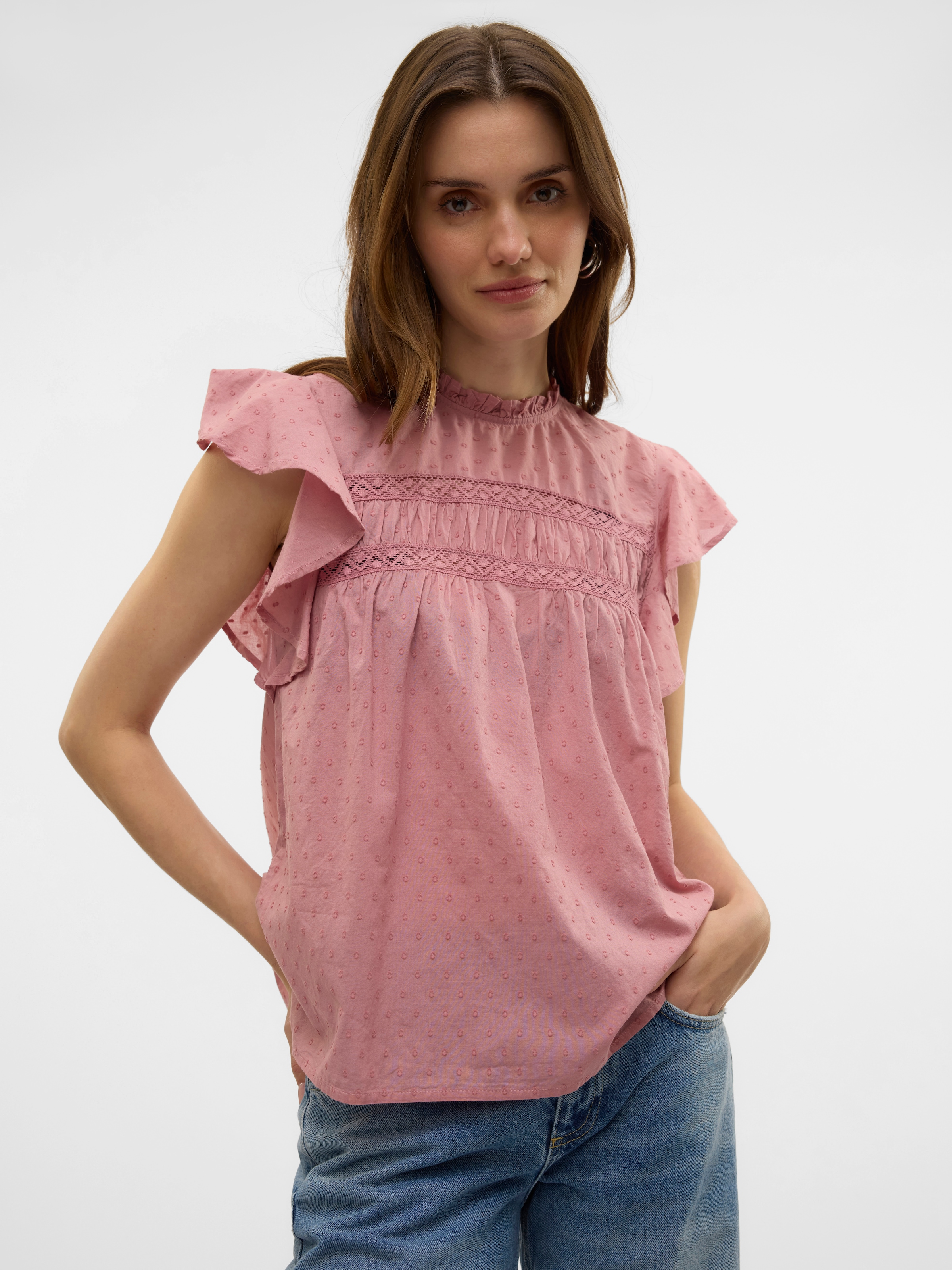 Vero Moda T-Shirt "VMTRINE SL LACE TOP WVN GA NOOS" günstig online kaufen