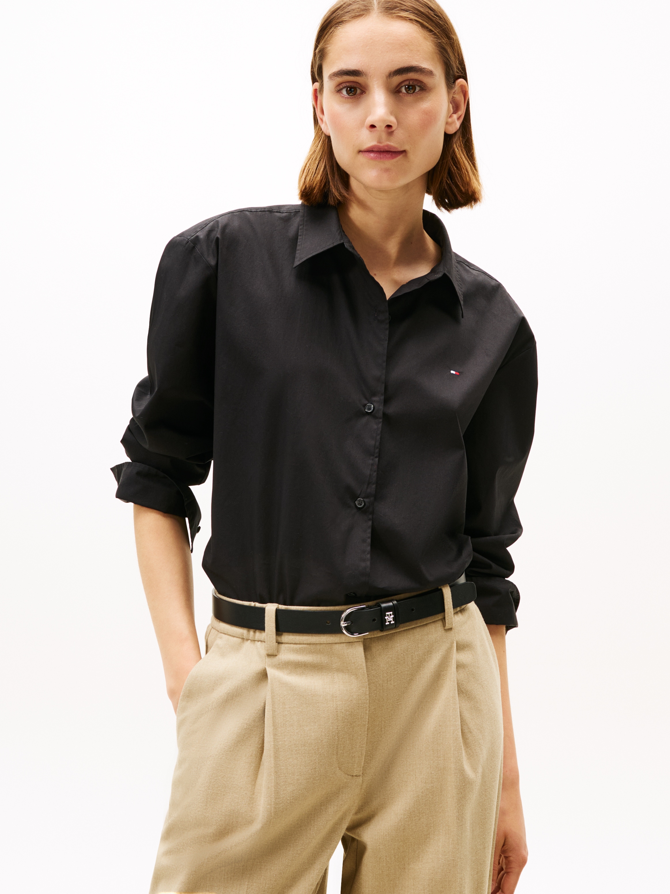 Tommy Hilfiger Hemdbluse "ESS POPLIN EASY FIT SHIRT", mit abgerundetem Saum günstig online kaufen