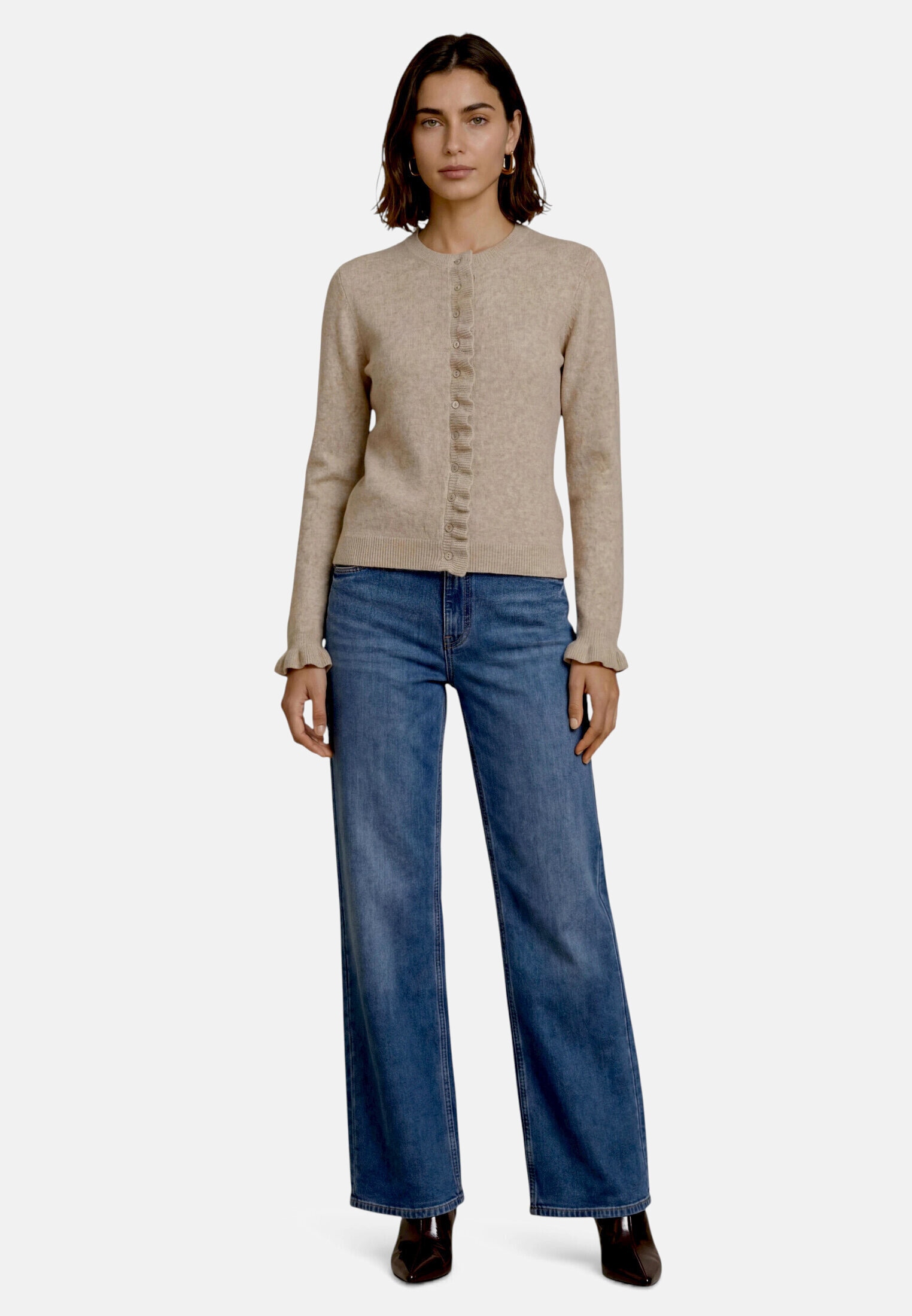Zero Strickjacke »Damen mit Rüschen« 1 Knopfleiste