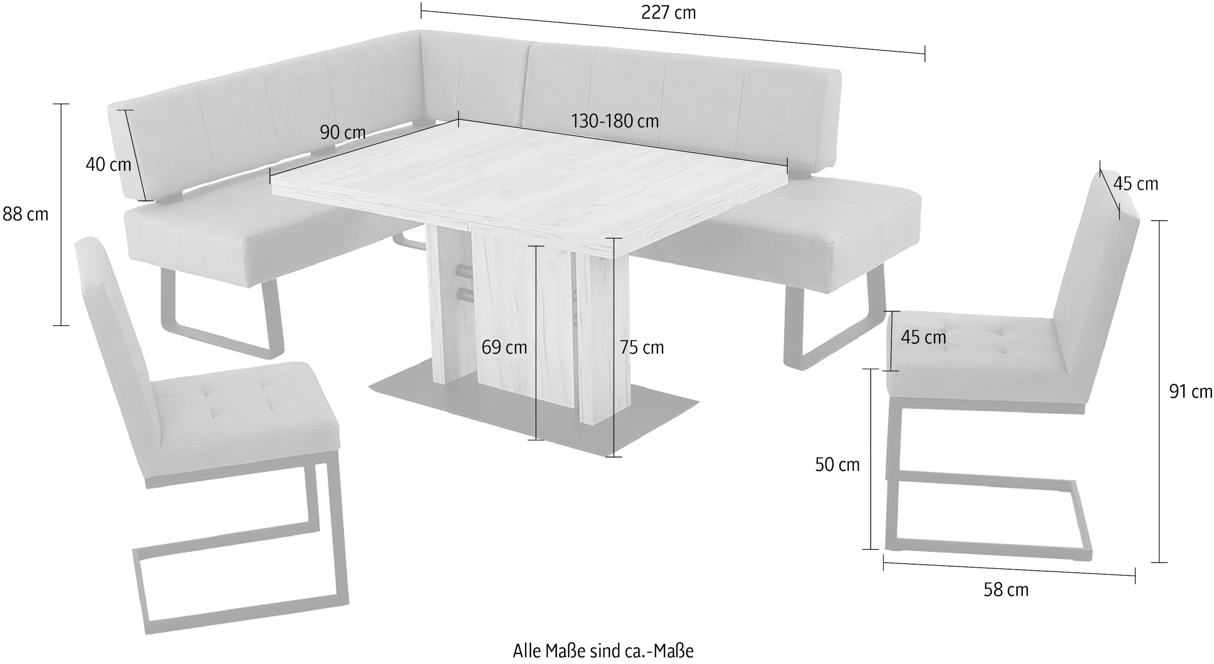 K+W Komfort & Wohnen Essgruppe »Spider II«, (4 tlg.), langer Schenkel wahweise in 2 Breiten, 2 Freischwinger, 1 Tisch