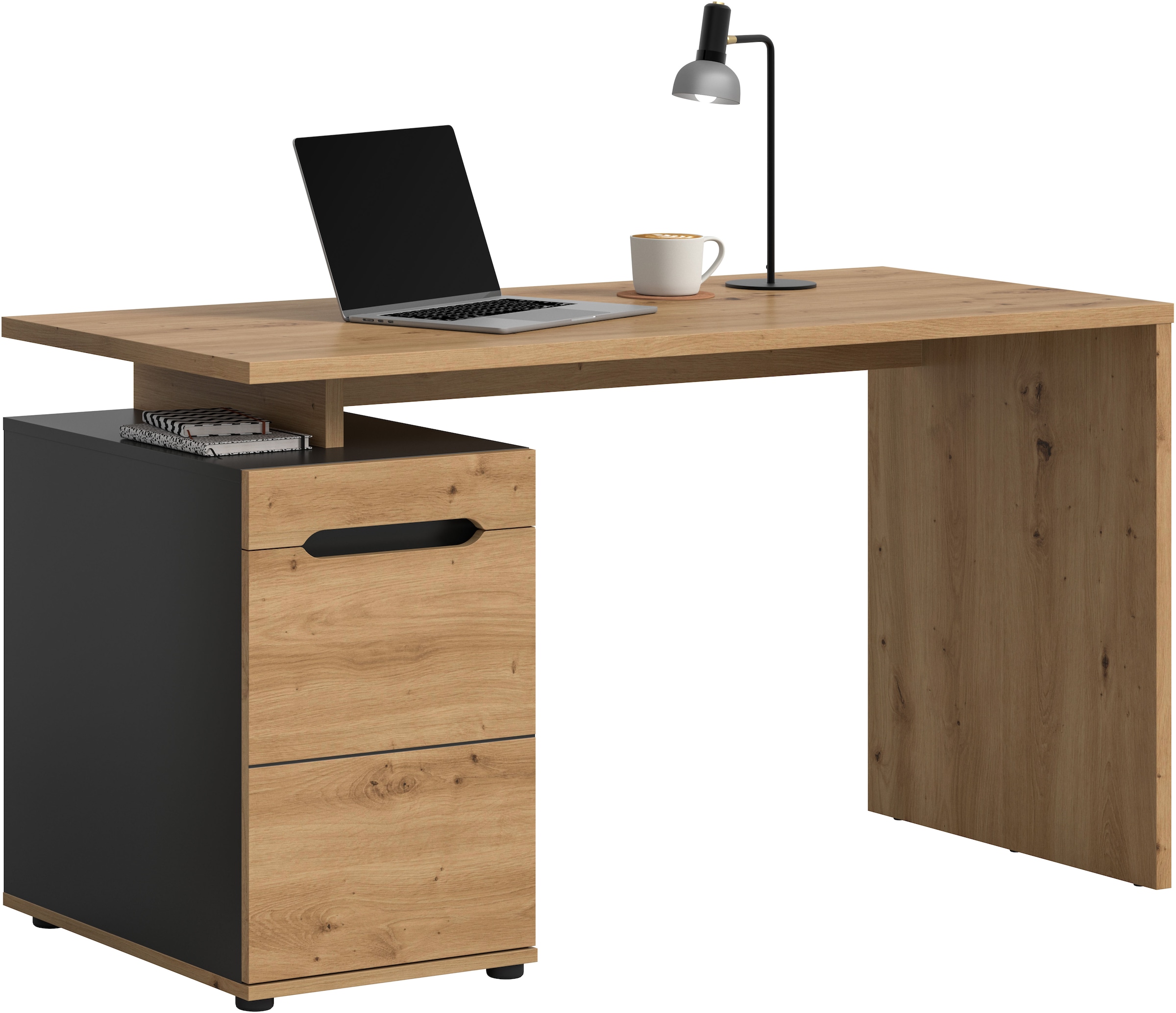 Home affaire Schreibtisch »REHAT, Bürotisch, Computertisch, Laptoptisch« bietet viel Stauraum für sämtliches Büromaterial,  grifflose Fronten, 1 Tür mit verstellbarem Einlegeboden, Breite: 138cm