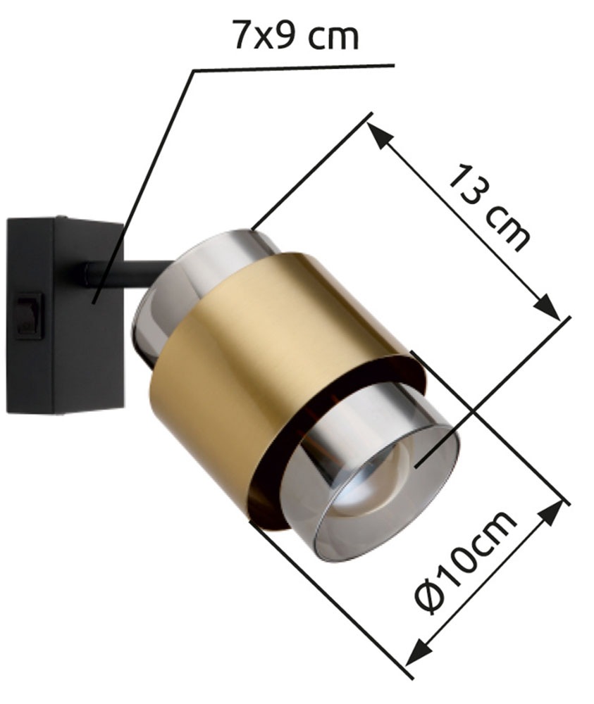GLOBO LIGHTING Deckenstrahler »MILLEY« E27 1 Stk. Spot schwarz Glas rauchfarben Messingring Wandstrahler
