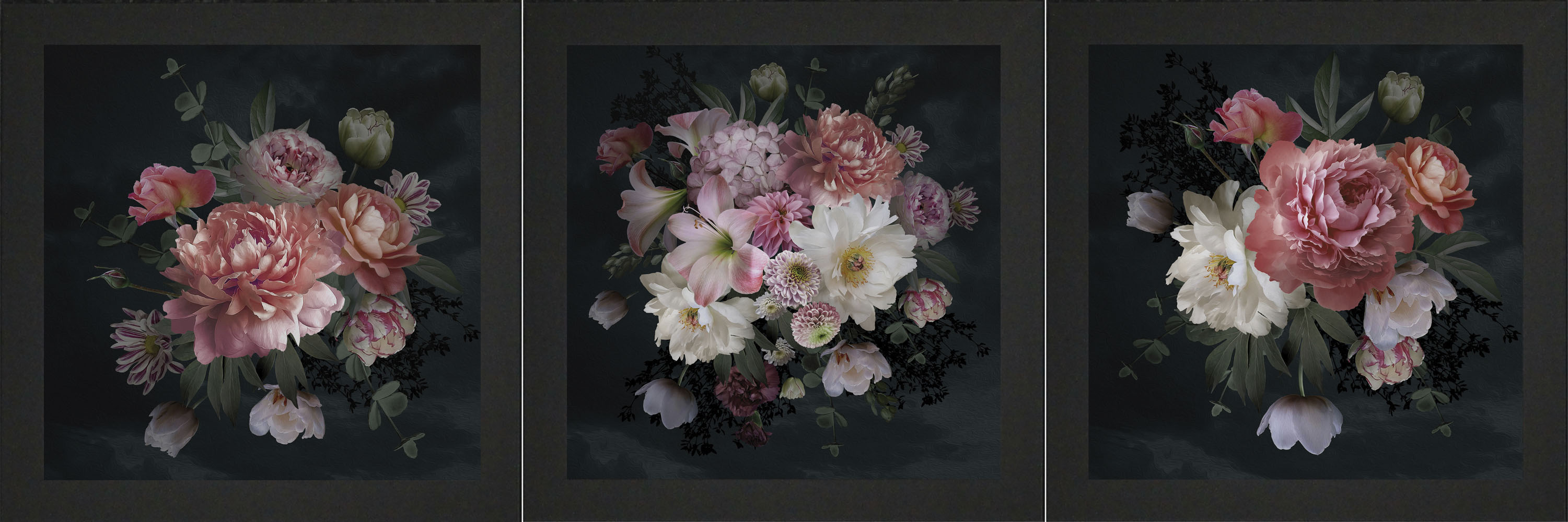 Bönninghoff Bild mit Rahmen "3er-Set gerahmte Bilder BLUMEN 3x23x23 cm – Deko modern" Blumen Set, 1 Stk. tlg. mehrteiliges Bilder-Set, harmonisch aufeinander abgestimmt