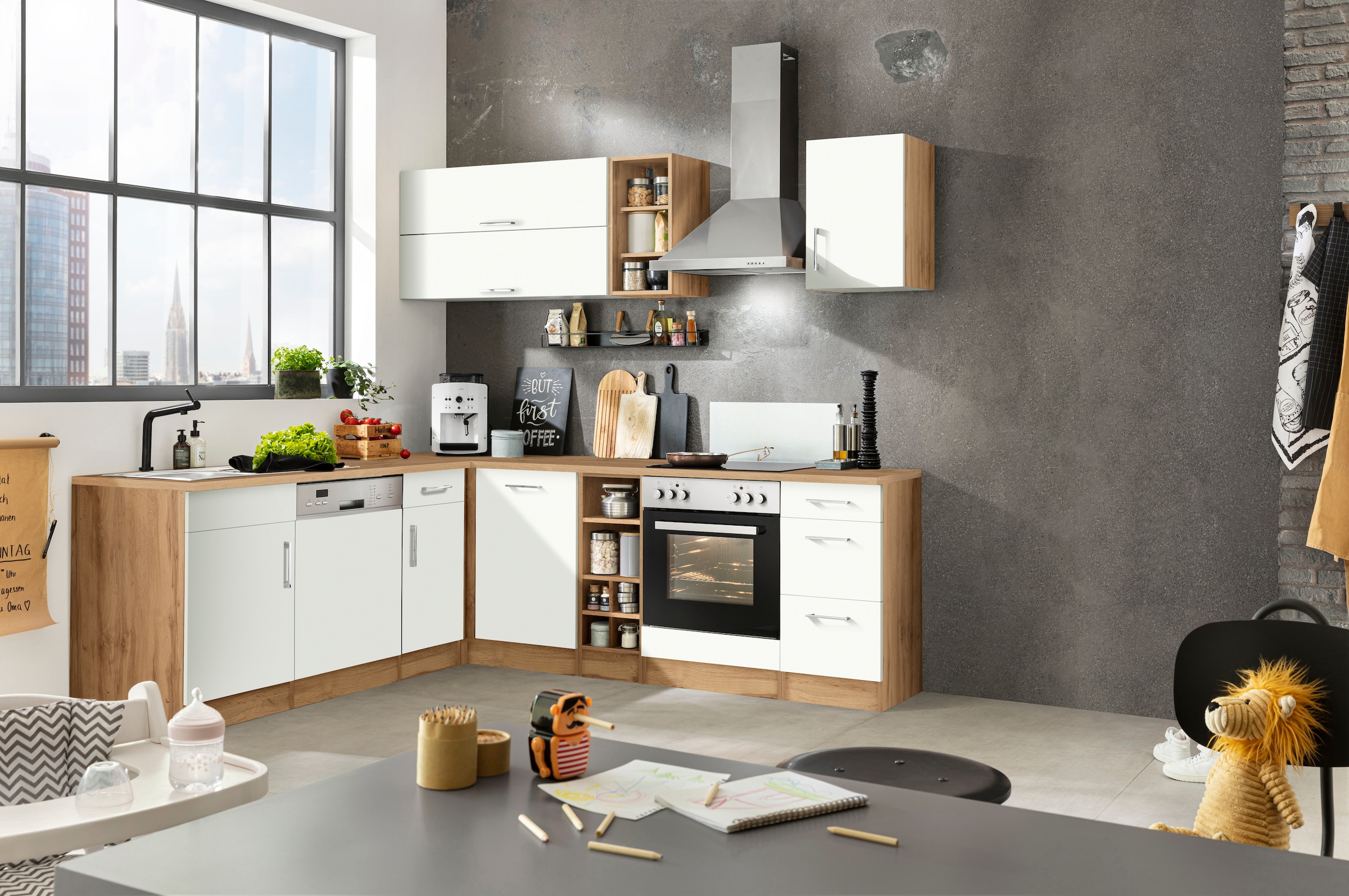 KOCHSTATION Winkelküche »KS-Colmar«, mit E-Geräten, Stellbreite 210/240 cm