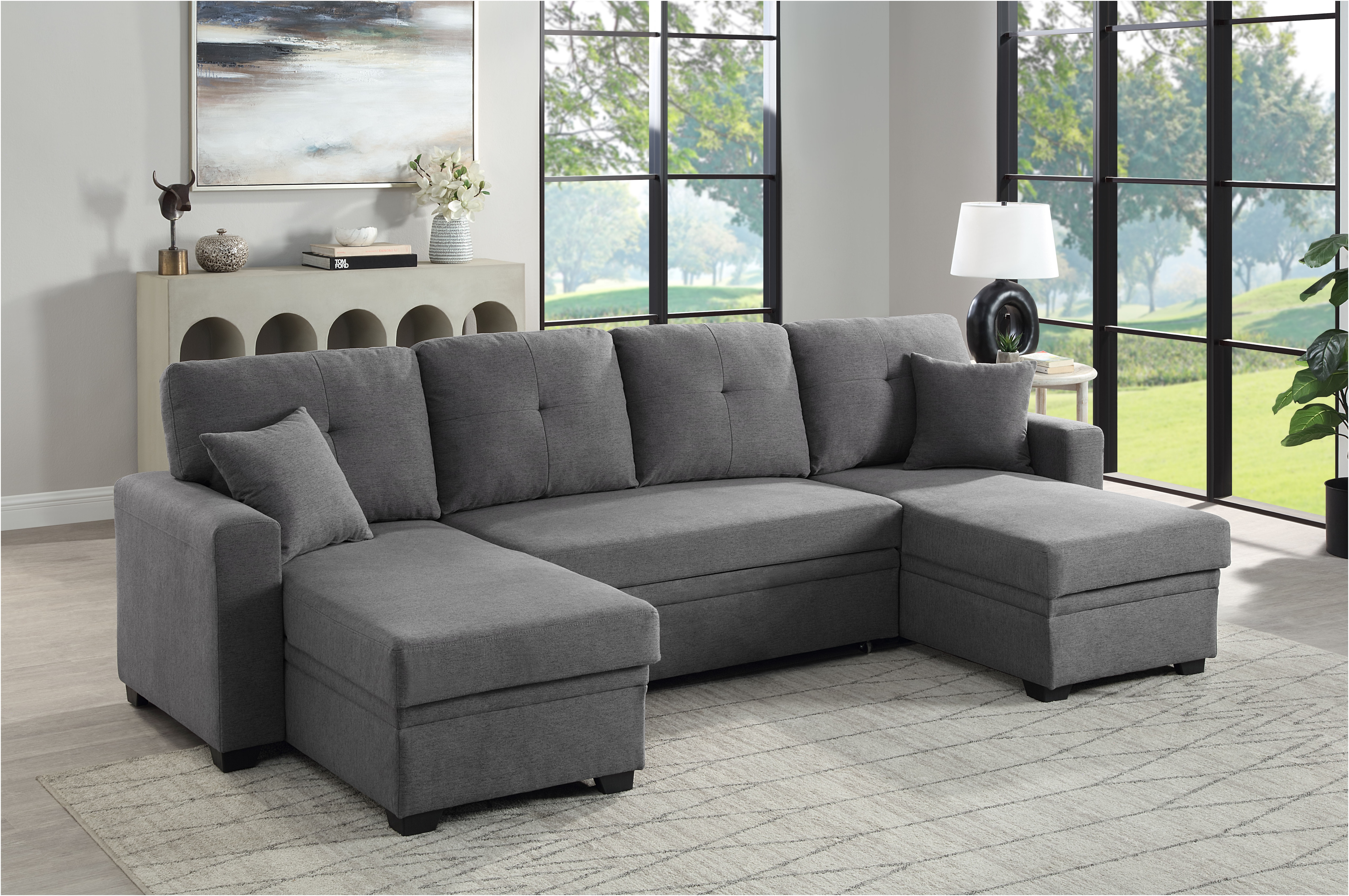 OTTO home Wohnlandschaft "Gerrit U-Form, Br. 282 cm Couch, Liegefl. 125x215 cm" mit Schlaffunktion, 2 Bettkästen & 2 Zierkissen