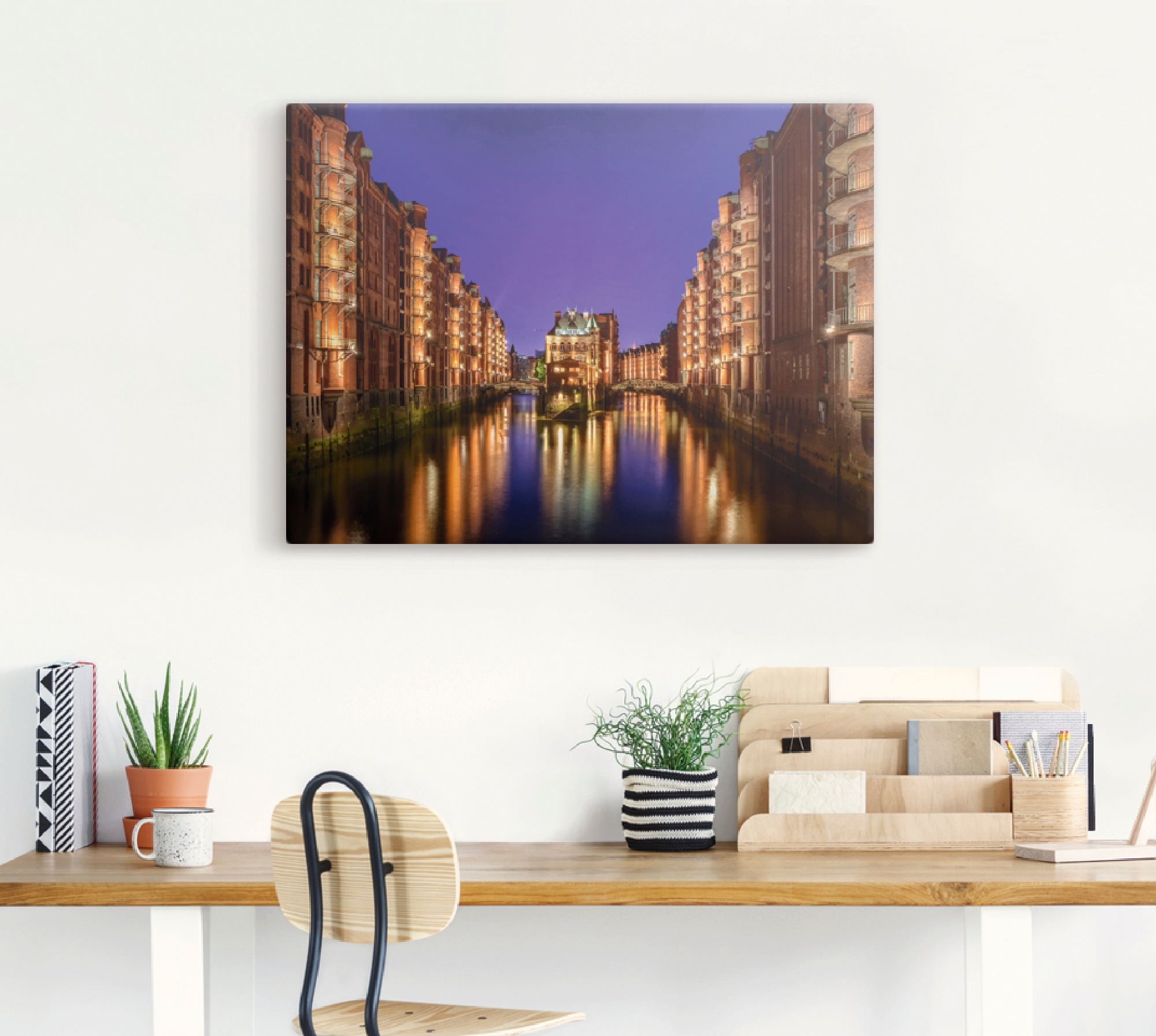 Artland Leinwandbild "Hamburg Speicherstadt bei Nacht" Gebäude 1 Stk. tlg. auf Holzrahmen gespannt