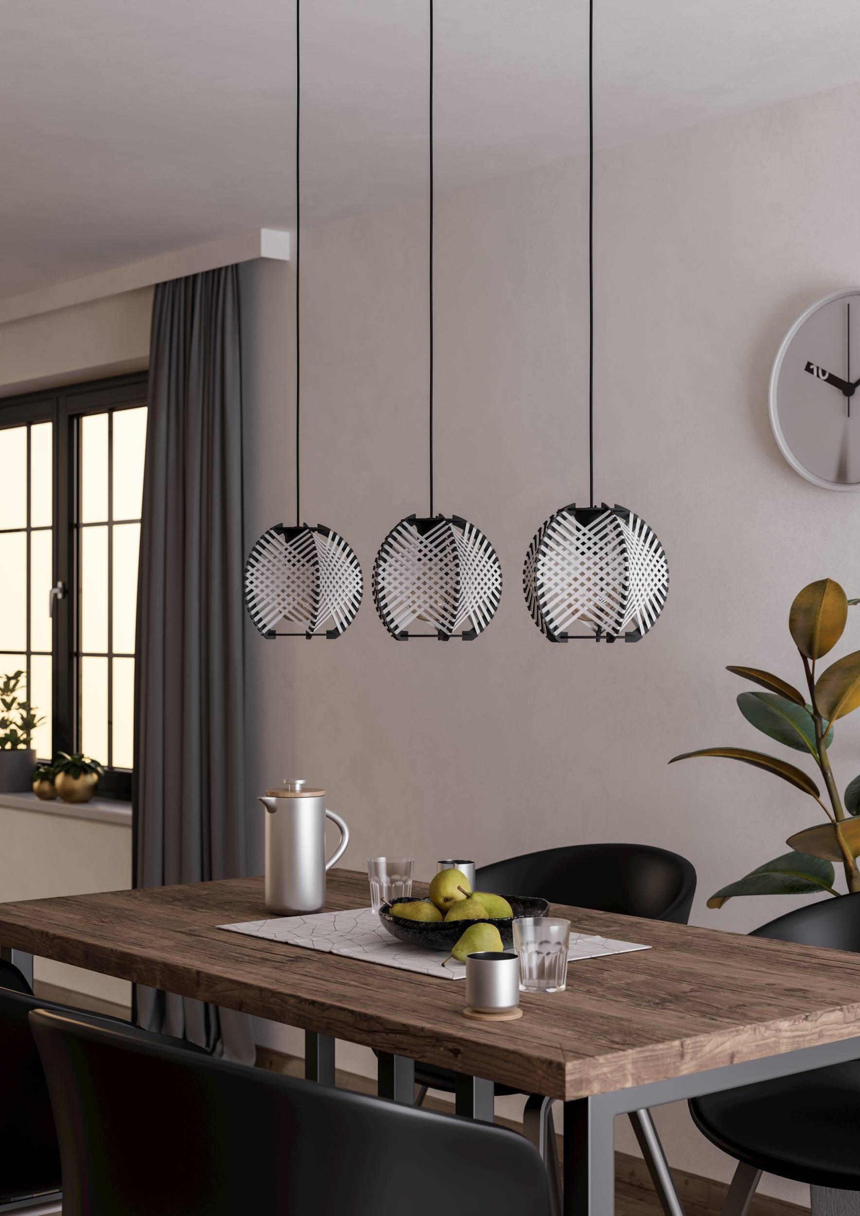 EGLO Hängeleuchte »Waverton Hängelampe, Esszimmerlampe, Metall, Holz, Textil in Weiß, E27« E27 1 Stk. Hängeleuchte - L92 x B22 x H110 cm - schwarz - 3X40W exkl.