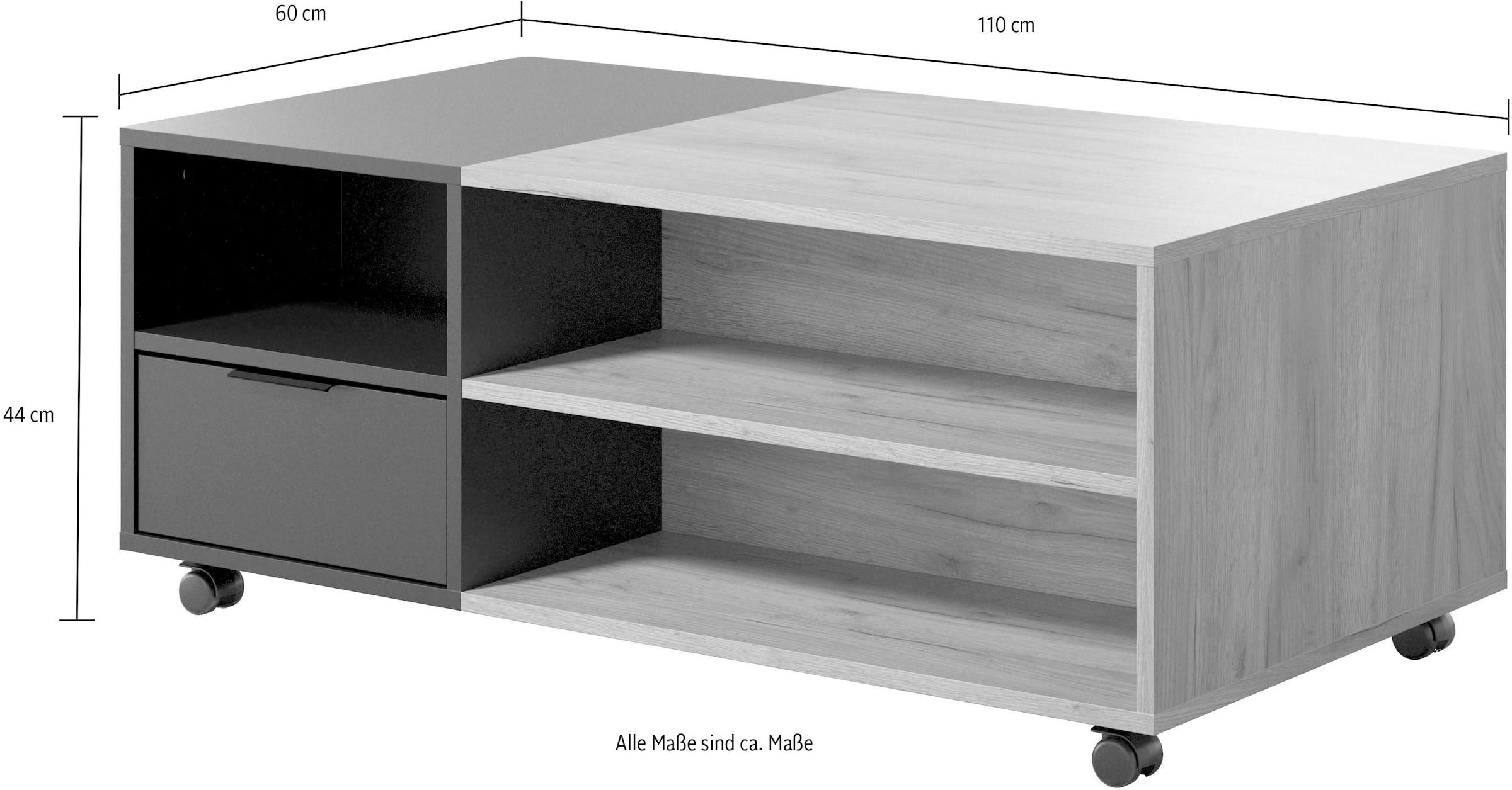 INOSIGN Couchtisch »Kriens«, eckiger Couchtisch, Breite 110 cm, Höhe 44 cm, 2 Schubfächer, 6 Fächer