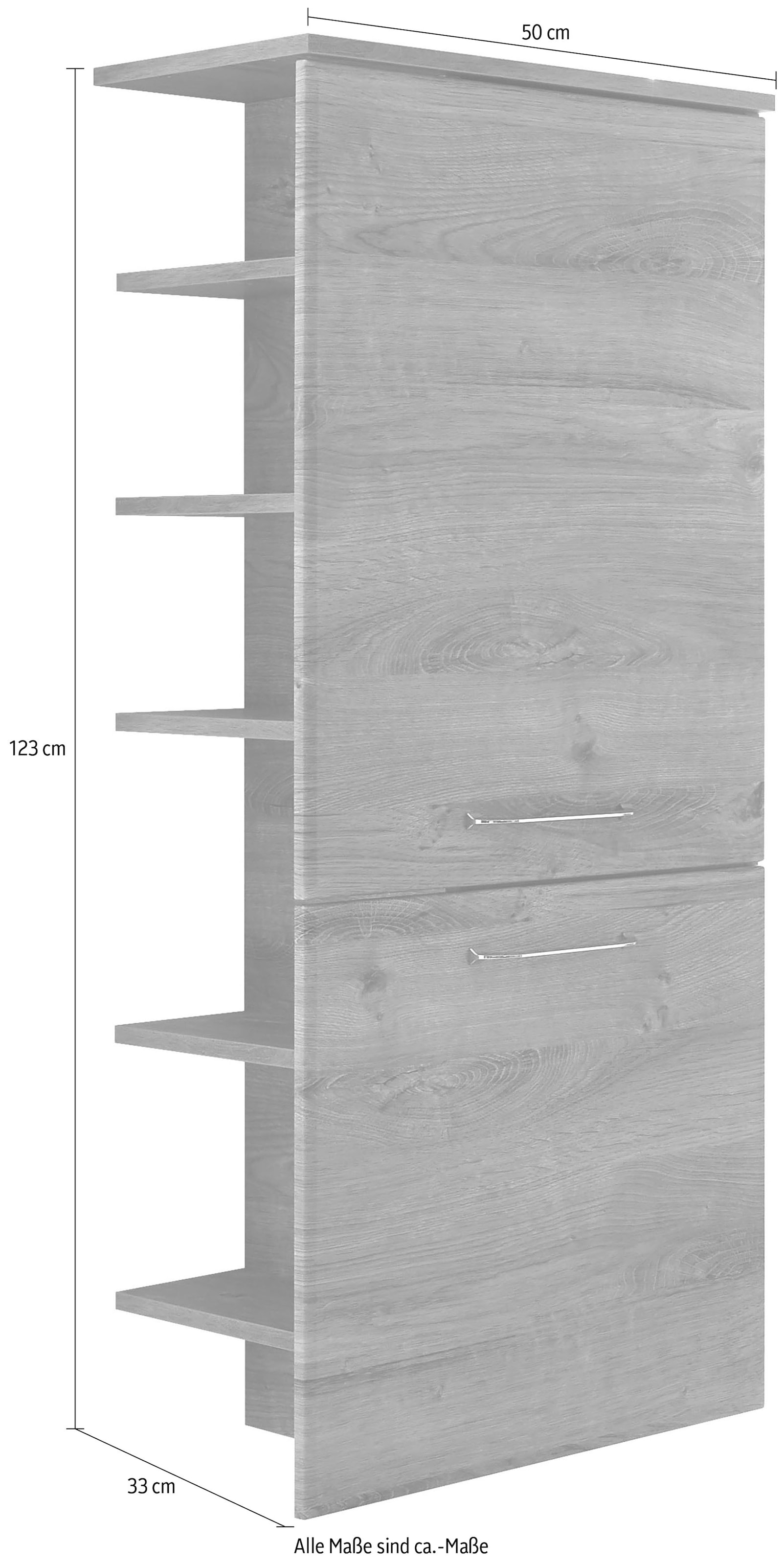 PELIPAL Midischrank »Quickset«, Breite 50 cm, Höhe 123 cm, Glaseinlegeböden,  seitliches Regal bestellen | BAUR