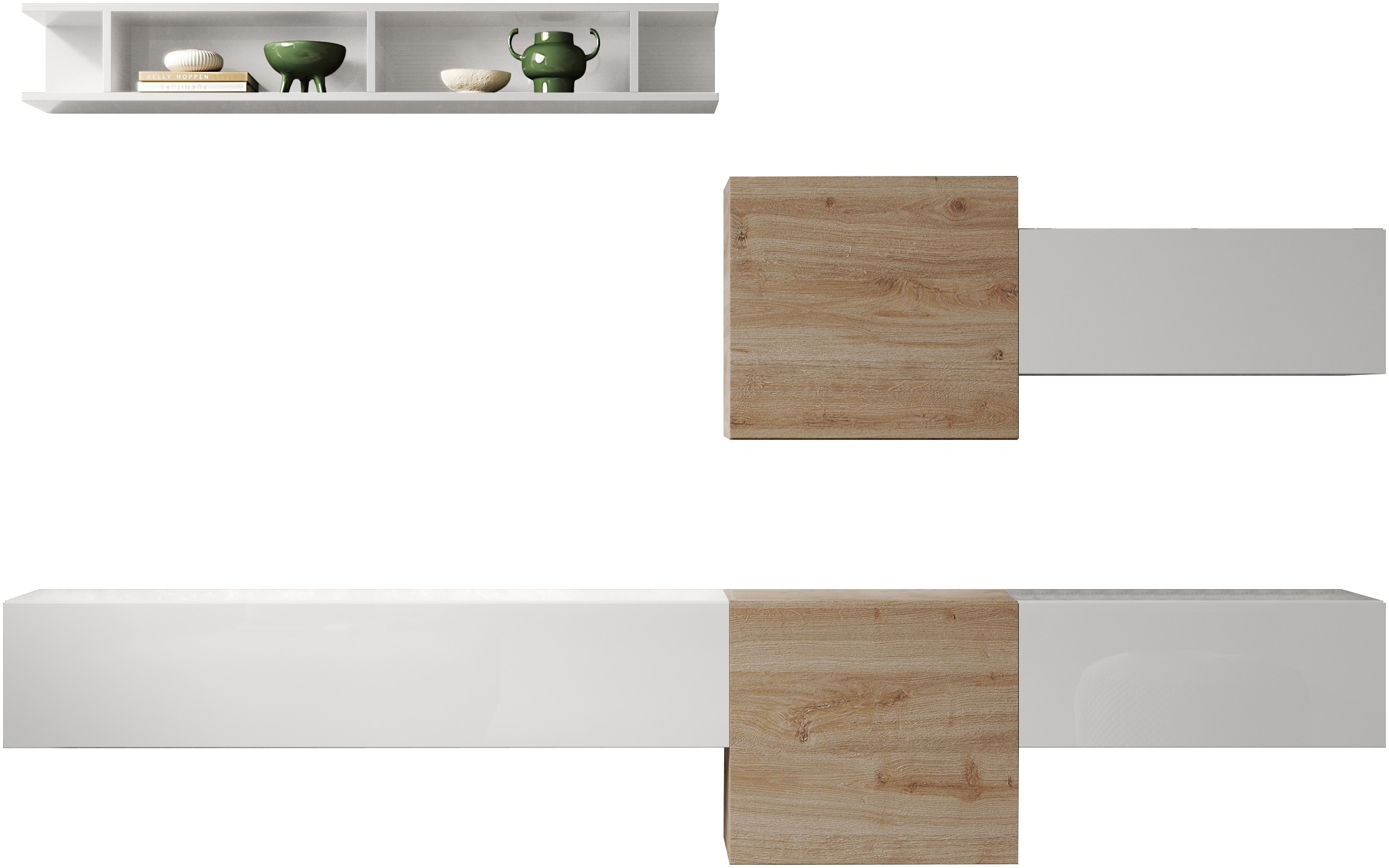 INOSIGN Wohnwand »INFINITY, 6tlg. Breite 262 cm, Höhe variabel, Schrankwand, Anbauwand«, (Lowboard hängend, 2x Hängeschrank, 2x Hängewürfel, Wandregal)