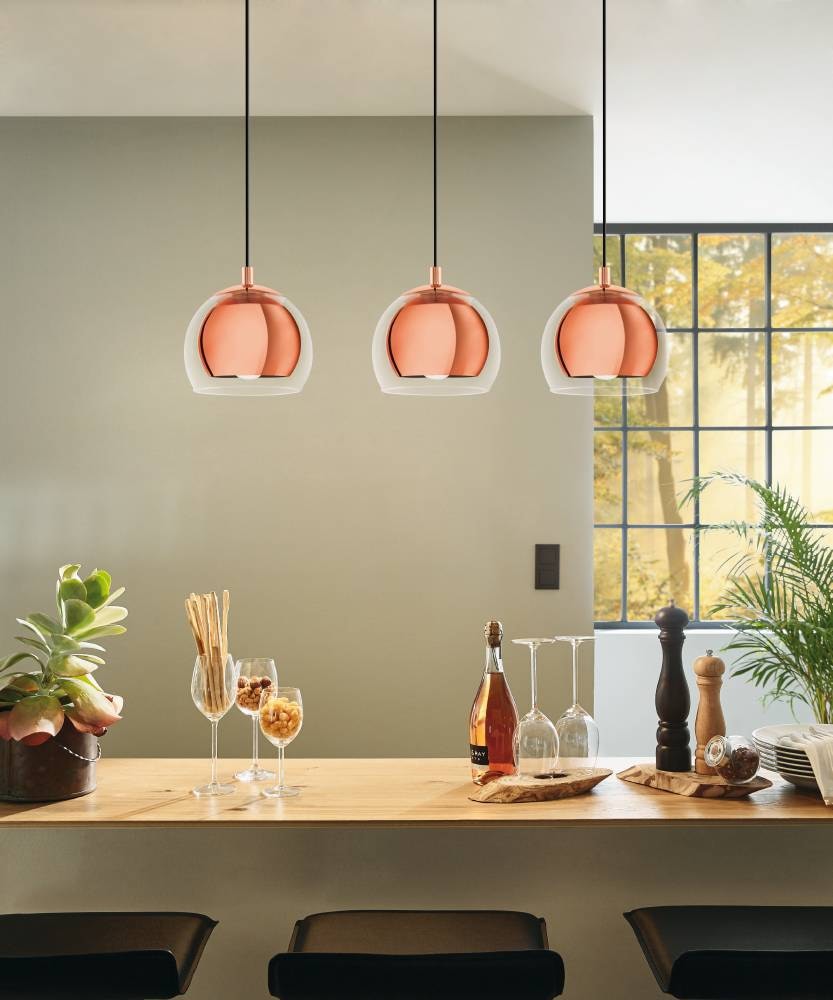 EGLO Hängeleuchte »ROCAMAR Pendellampe, Stahl und Glas, E27, IP20, Esszimmerlampe, Lampe«, 3 flammig, Leuchtmittel E27 | ohne Leuchtmittel, Hängeleuchte - Esstischlampe - für Küche, Esszimmer oder Wohnzimmer