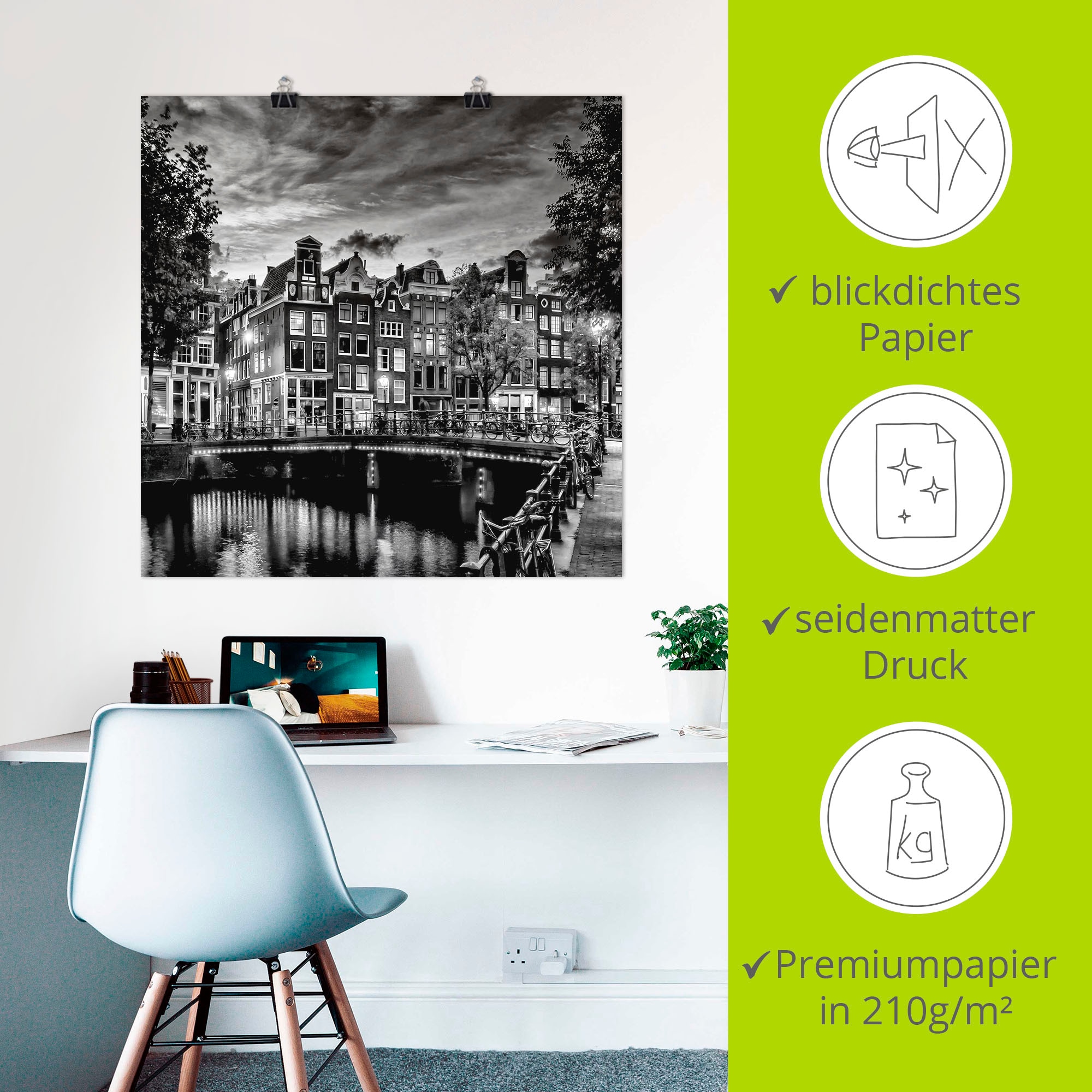 Artland Wandbild »Amsterdam Abendidylle«, Amsterdam, (1 St.), als Leinwandbild, Poster, Wandaufkleber in verschied. Größen