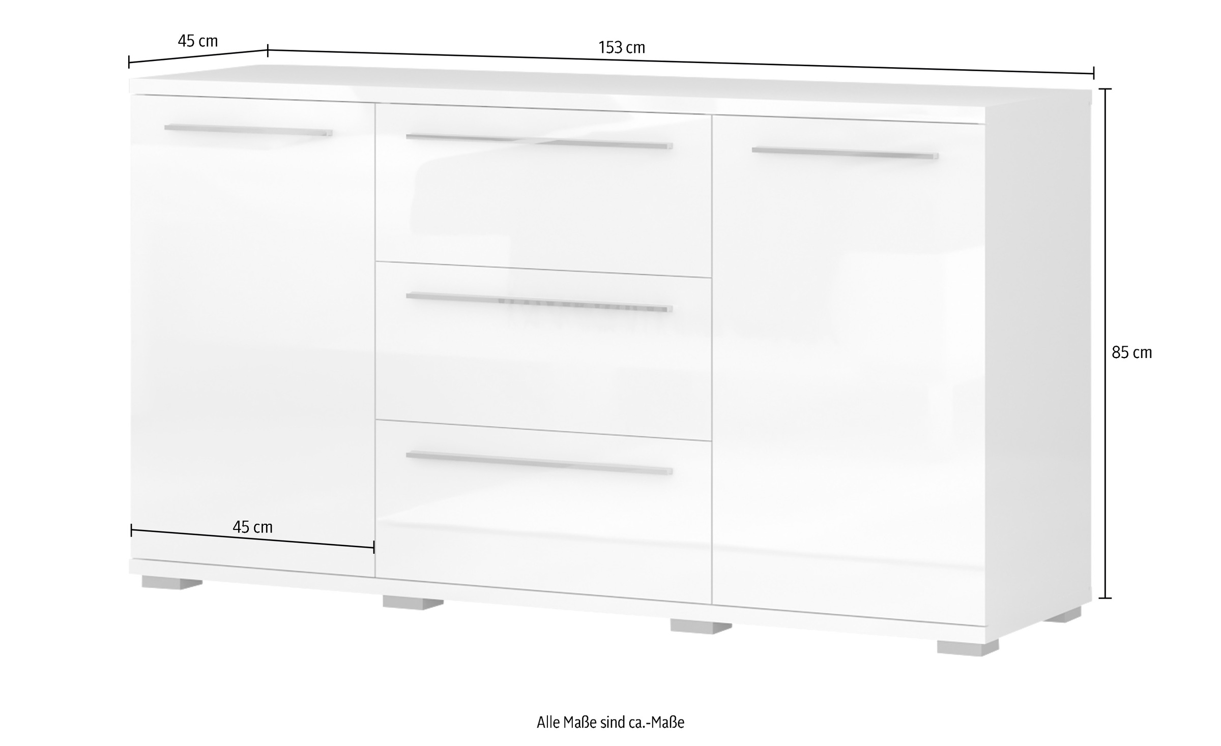 Thumbnail - Places of Style Sideboard "Piano, Kombikommode, 2-türig mit 3 Schubladen, 153x45x85cm", UV lackiert, hochglänzend, Soft-...