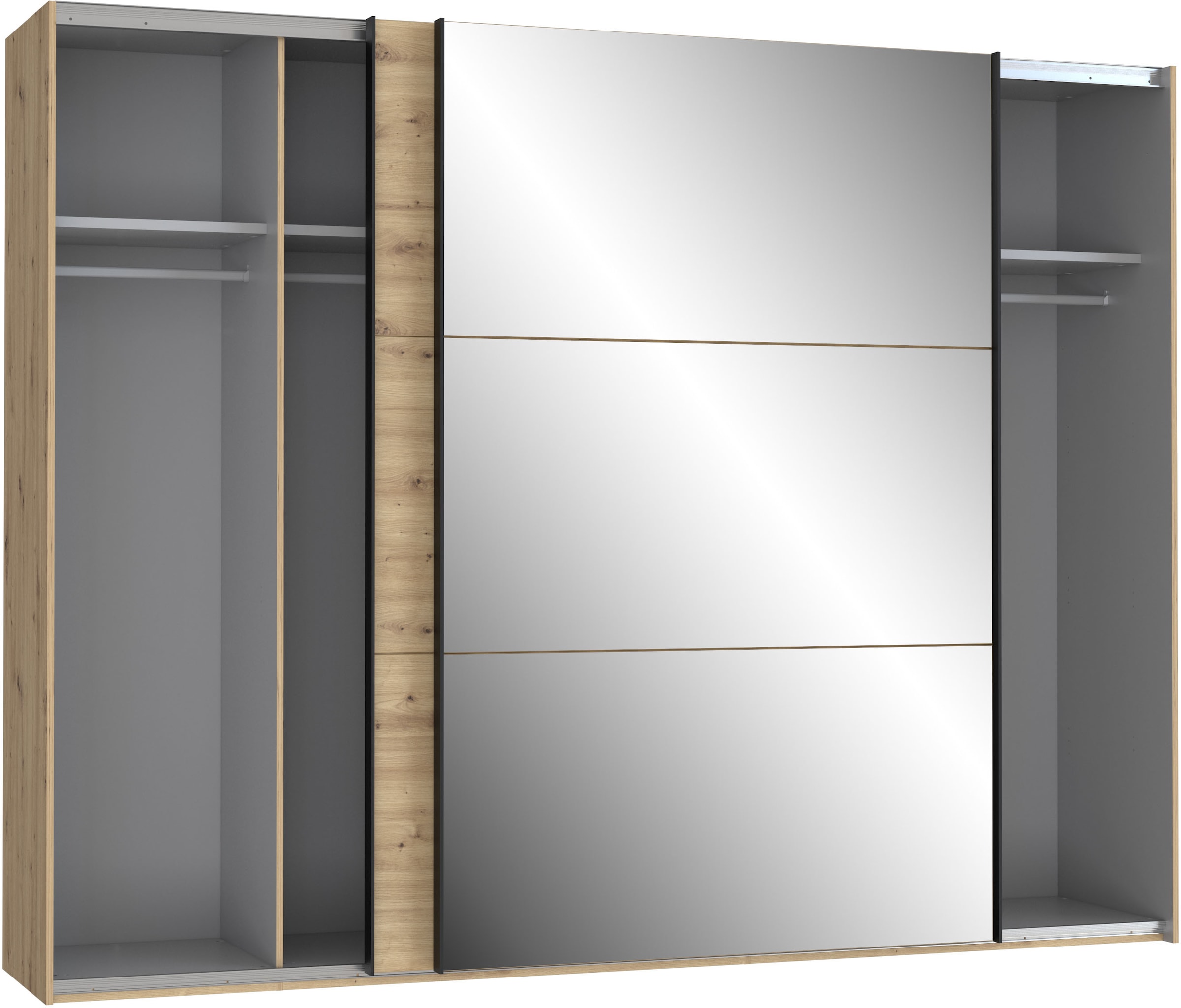 FORTE Schwebetürenschrank »Trondheim, Kleiderschrank mit Spiegel, Industrial Design, 2-Türen«, (B/H/T ca. 270/210/63cm), Holzdekor: Artisan Eiche