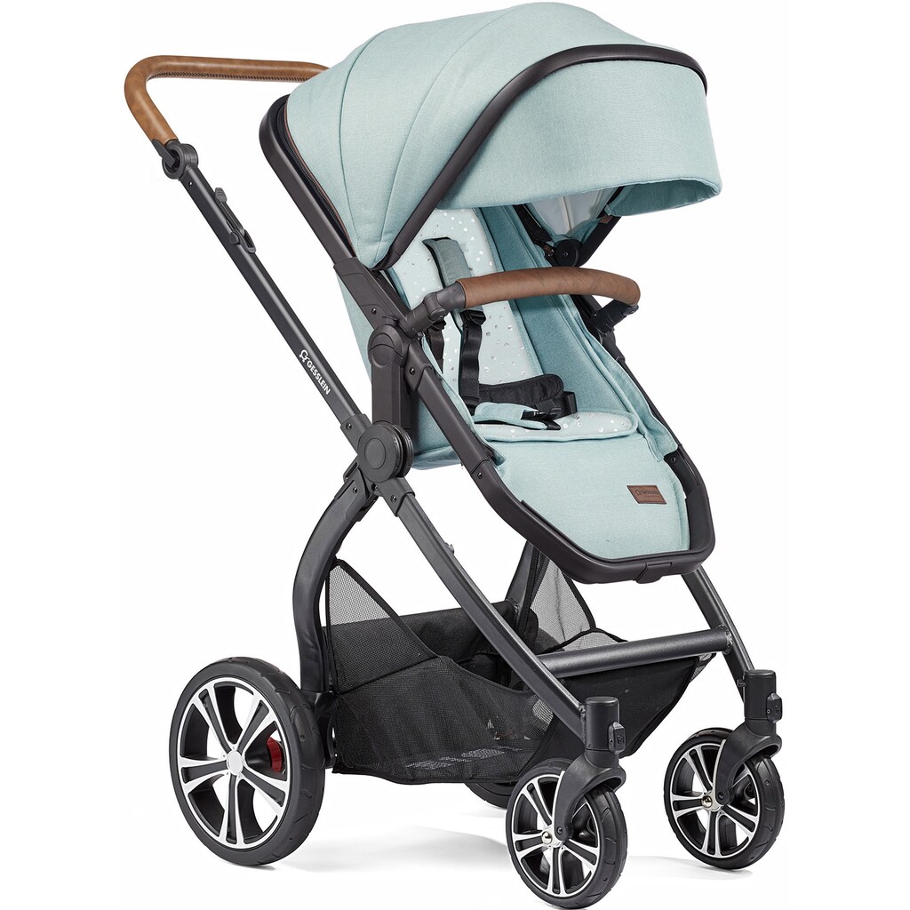 Gesslein Kombi-Kinderwagen »FX4 Life, schwarz/tabak, mintgrün meliert/Punkte mint/silber«, mit Wanne CX3; Design & Handarbeit aus Deutschland