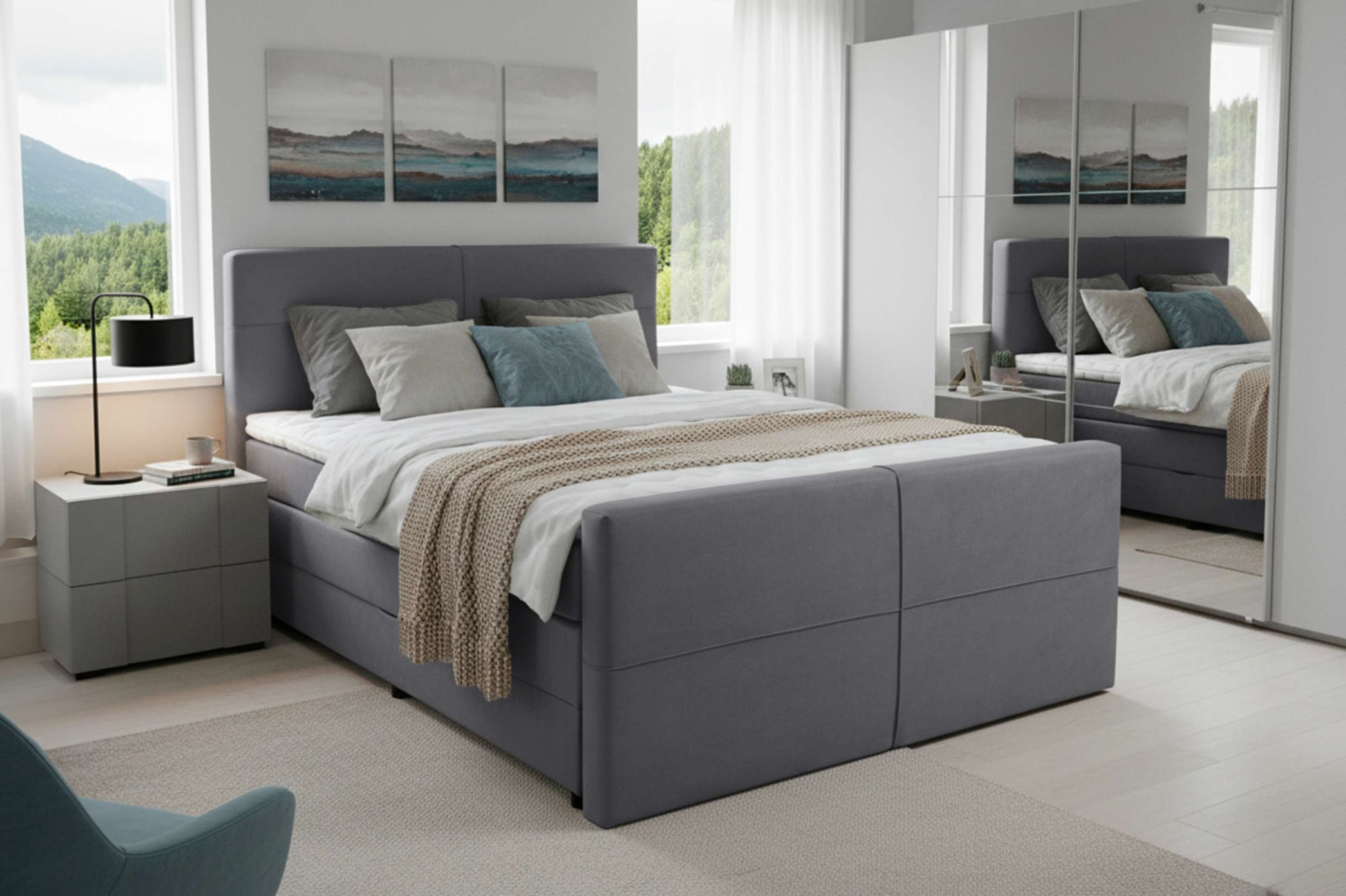 Home affaire "Lucas, Doppelbett, Polsterbett, Federkernbett, Komforbett, 160,180 cm" inkl. Topper, zwei Bettkästen, Taschen-Federkernmatratze, Härtegrad 3