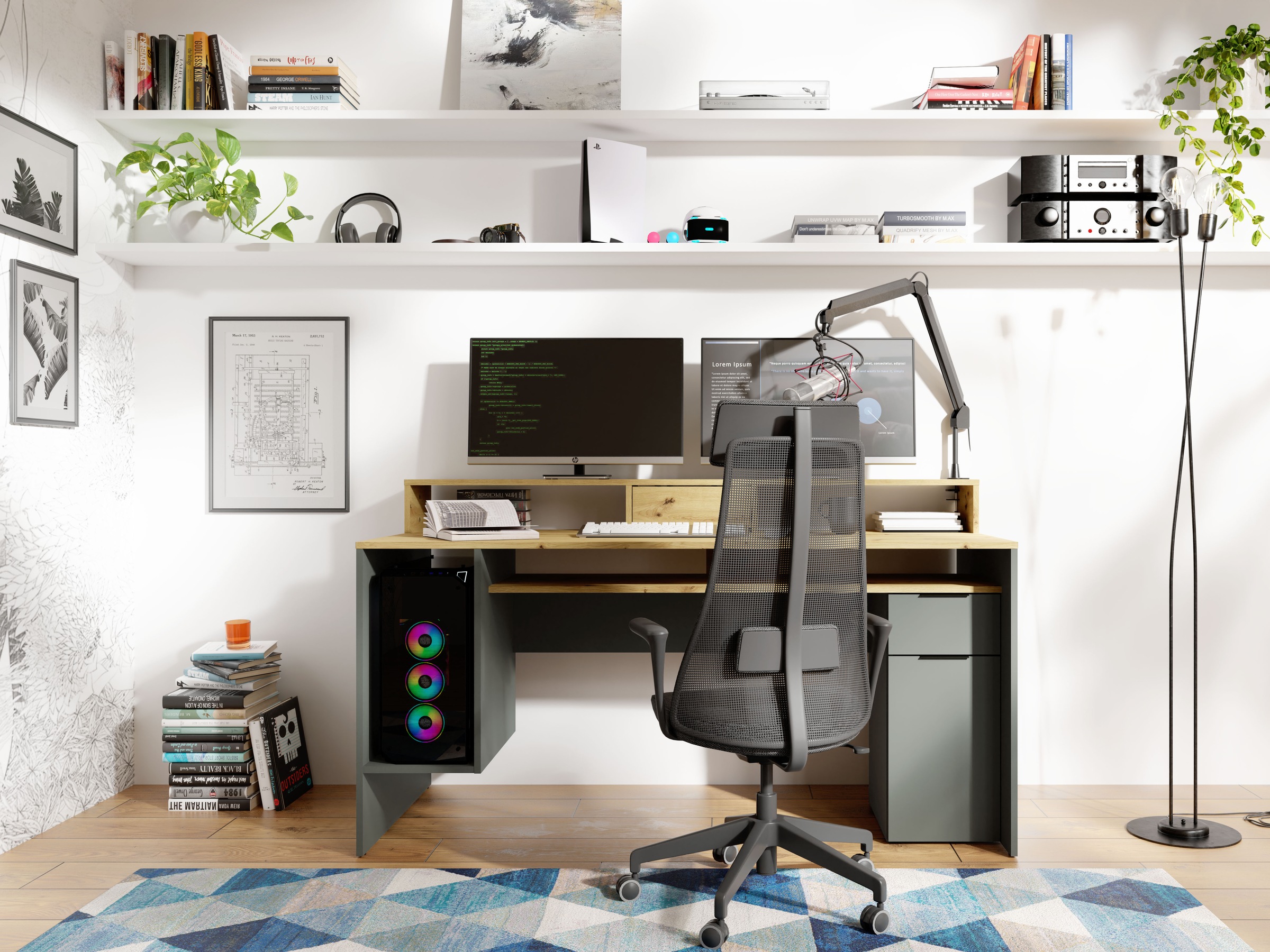 Schreibtisch OTTO HOME "Peoria", grau (artisan, eiche, graphitgrau, graphitgrau, artisan, eiche), B:160cm H:91cm T:70cm, Tische, Schreibtisch, Gamingtisch mit Schublade und Monitoraufsatz, Breiten 160 x 70 cm 2
