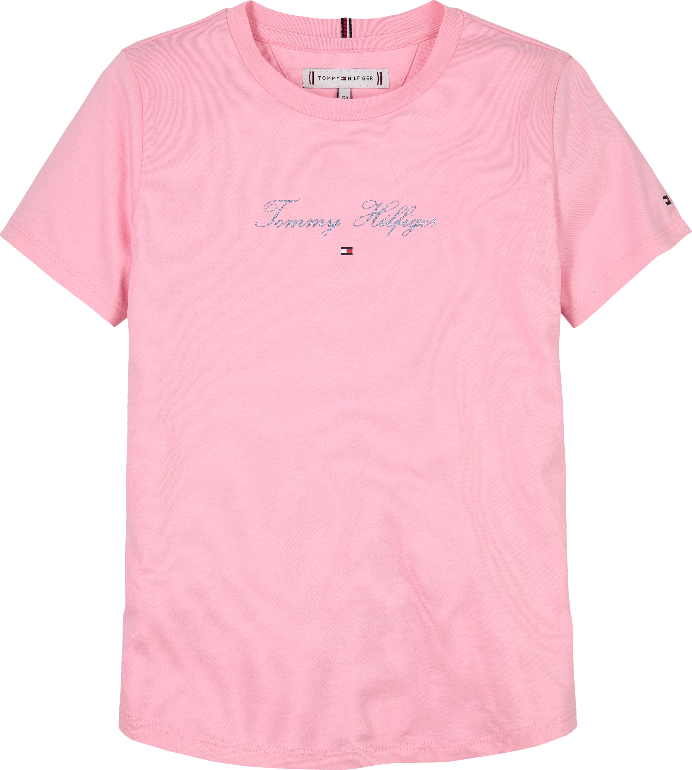 Tommy Hilfiger T-Shirt »TOMMY SCRIPT SLIM TEE SS« mit glitzerndem Schriftzug