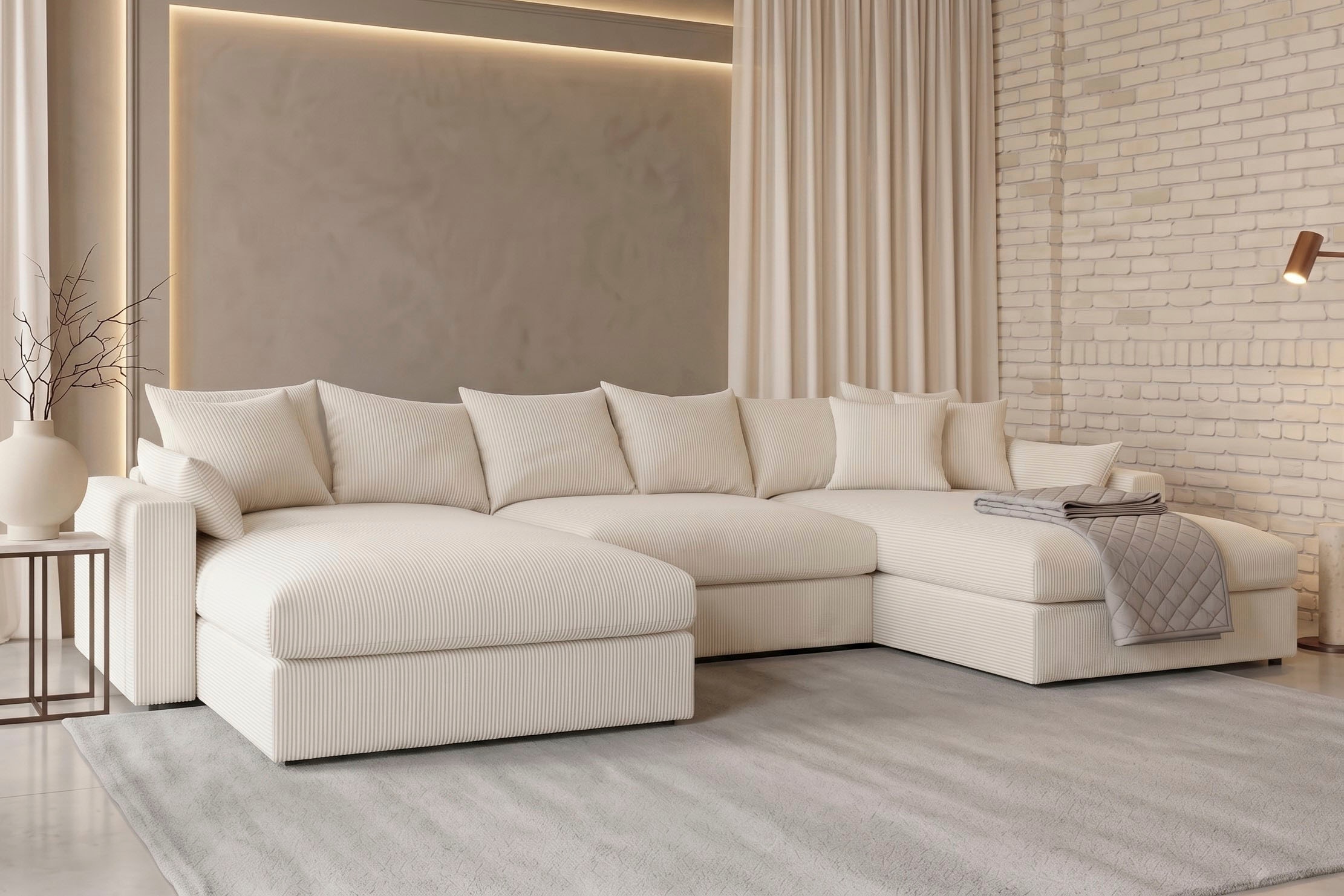 OTTO home Wohnlandschaft "Cosy Lounge U-Form, Breite 385 cm" Mega-Sofa mit Cordstoff bezogen, mit Federkern & 5 Zierkissen