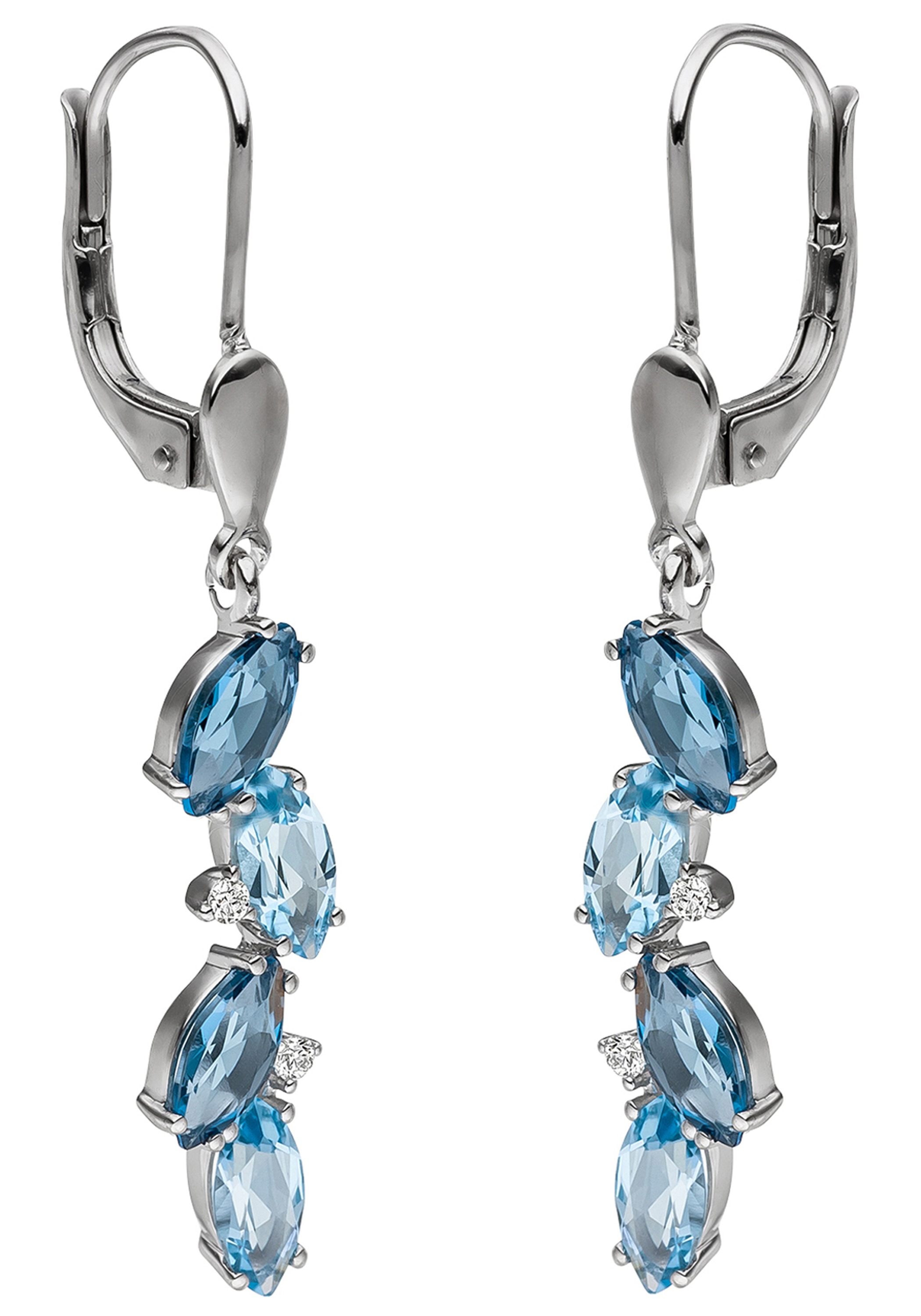 JOBO Paar Ohrhänger 585 Weißgold mit 4 Diamanten und Blautopas