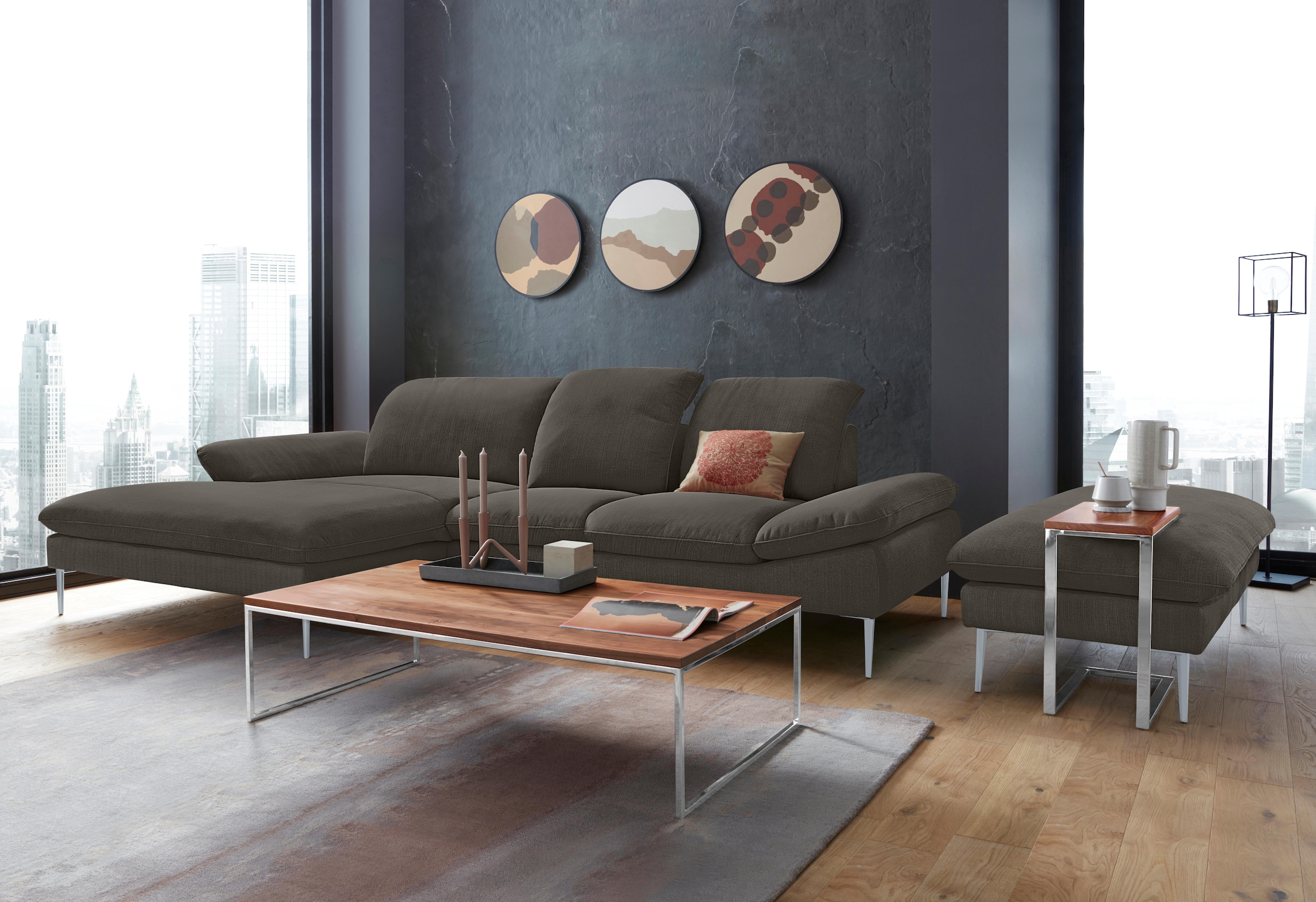 W.SCHILLIG Ecksofa »enjoy&MORE, Designsofa, elegant und bequem, L-Form«, mit Sitztiefenverstellung, Füße silber matt, Breite 310 cm