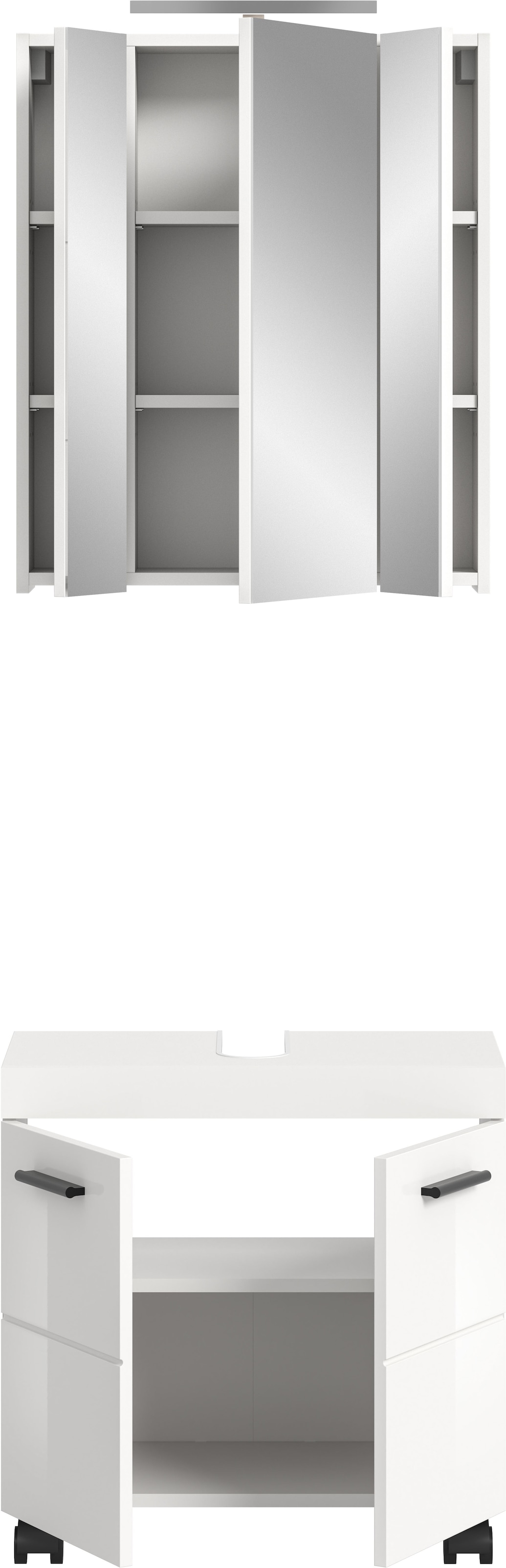 welltime Badmöbel-Set »AVON, Breite 60 cm, 2-tlg. Bad-Kombi auf Rollen, inkl. Beleuchtung« best. aus: Waschbeckenunterschrank & Spiegelschrank inkl. Beleuchtung, 2 Stk. tlg.