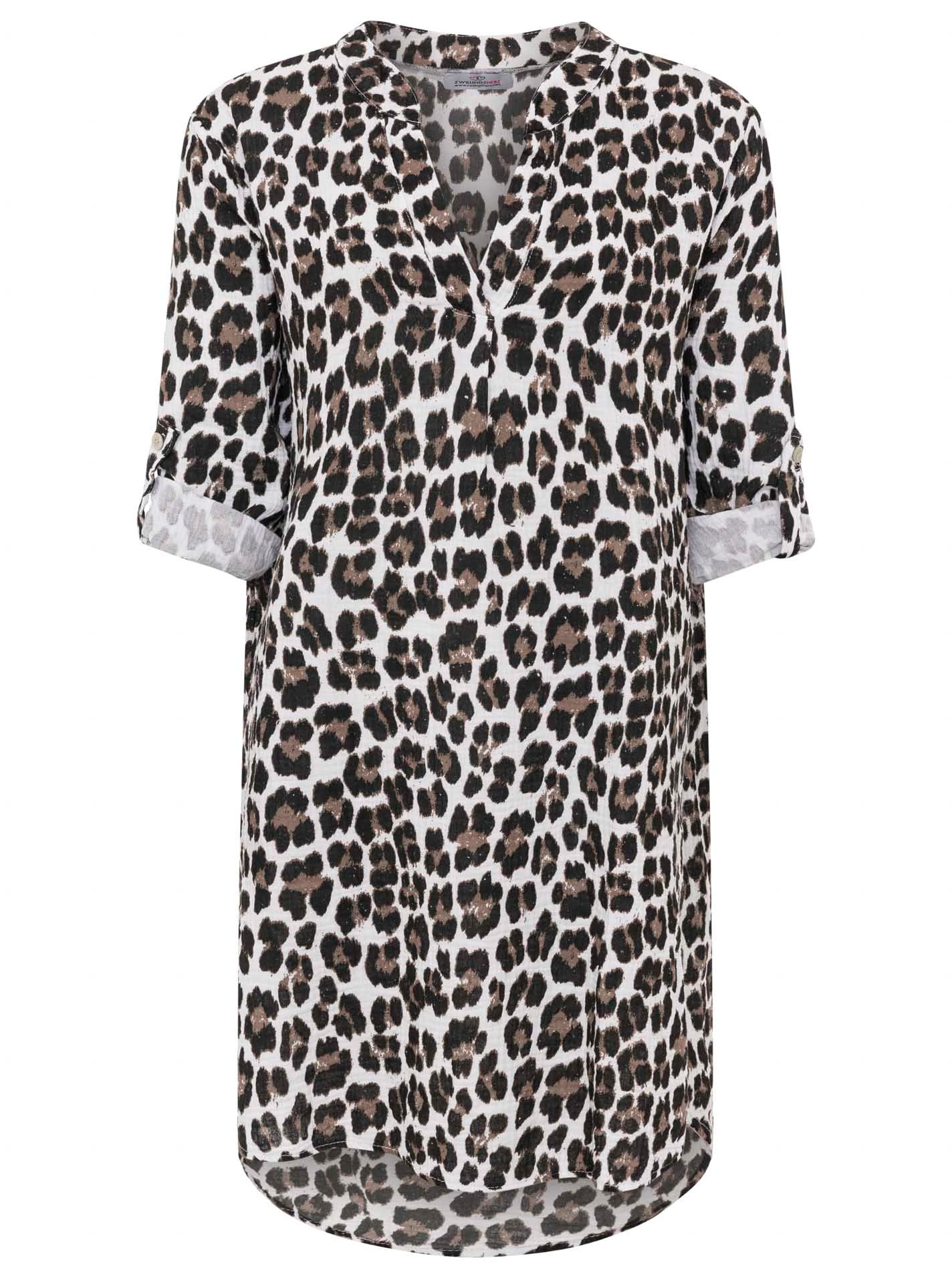 Zwillingsherz Blusentop »"Rom"« Turn-Up Ärmel, V-Neck. Leo-Muster, Musselin