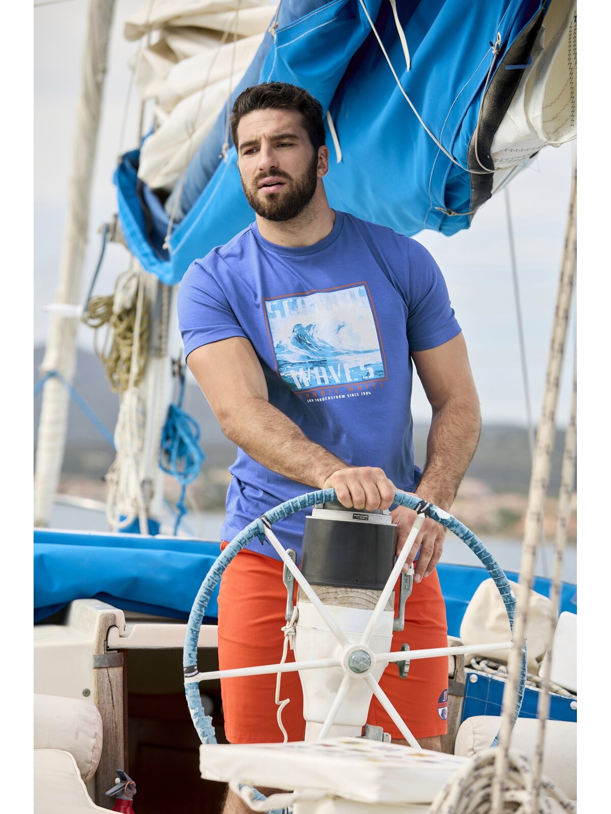 Jan Vanderstorm Rundhalsshirt »T-Shirt GERFRIED«, (1 tlg.), mit Wellen-Print