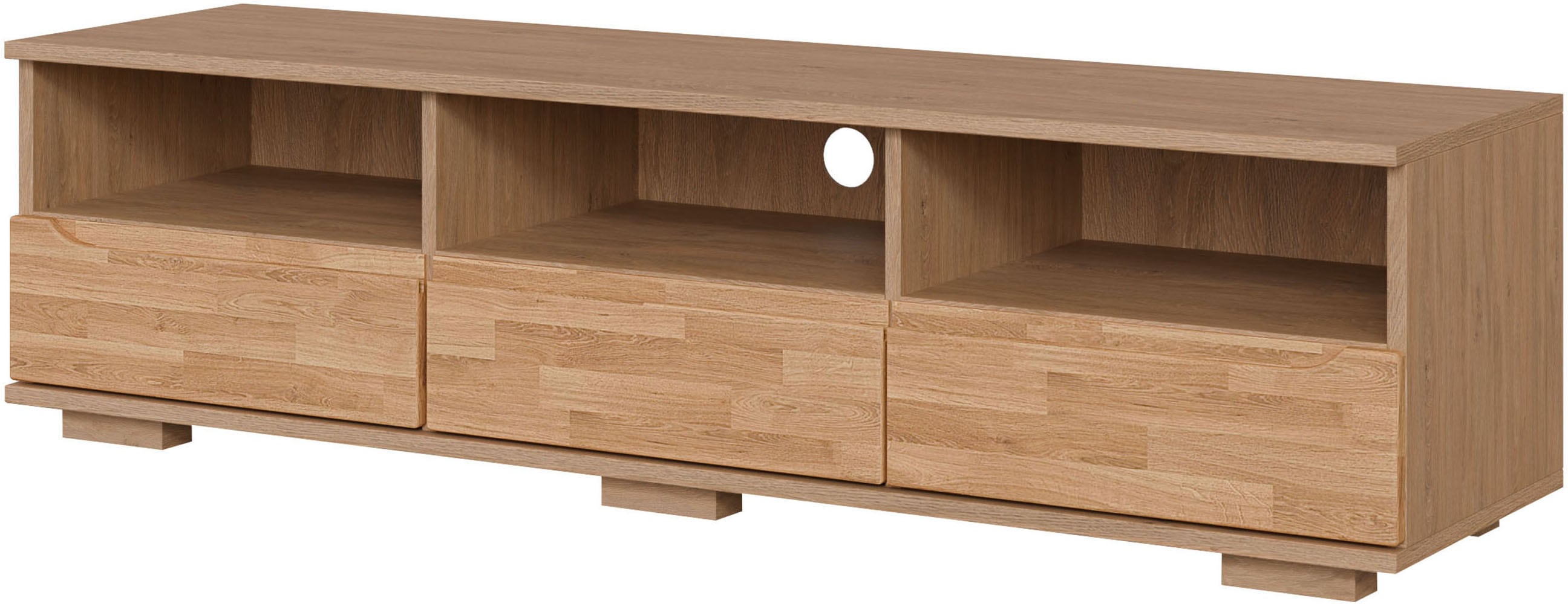 OTTO home Lowboard "VETRO Teilmassiv, Fronten Massivholz, Wohnzimmer, Stauraum,Griffmulde" B/T/H:150/40/40 cm, 3 Schubladen, 3 offene Fächer, kabeldurchführung